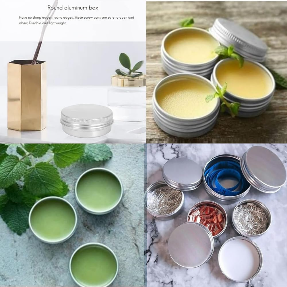 Fabselection Aluminum Tin Jar, 24 Pcs Tin Storage Jar, round Cans with Lid, 30 Ml Refillable Containers Clear Top Metal Containers Screw Tops for Candles, Crafts, DIY, Lip Balm, 1 Oz