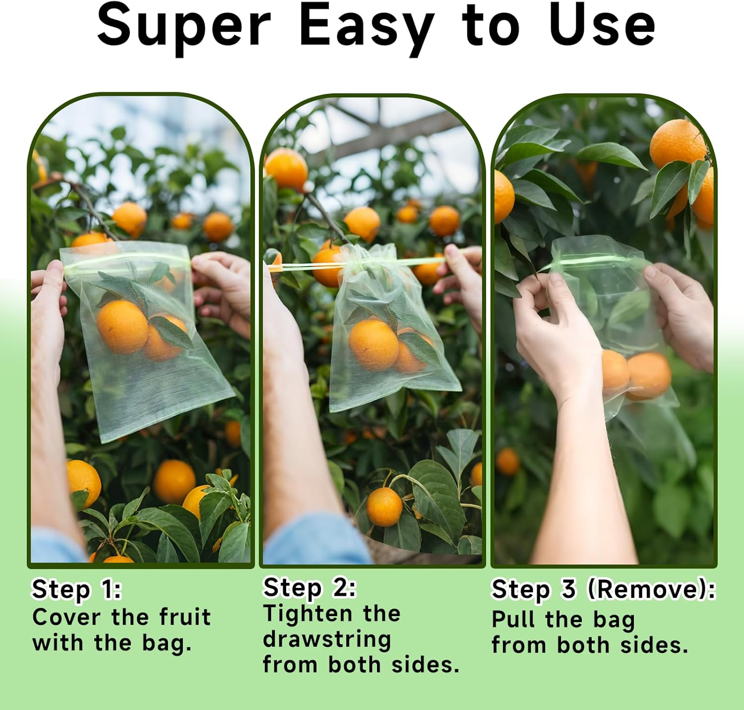 Smilelucky 100PCS Fruit Protection Bags with Drawstring, 15X20Cm Green Organza Produce Bags for Fruit Trees, Mesh Netting for Garden Protection image number 5