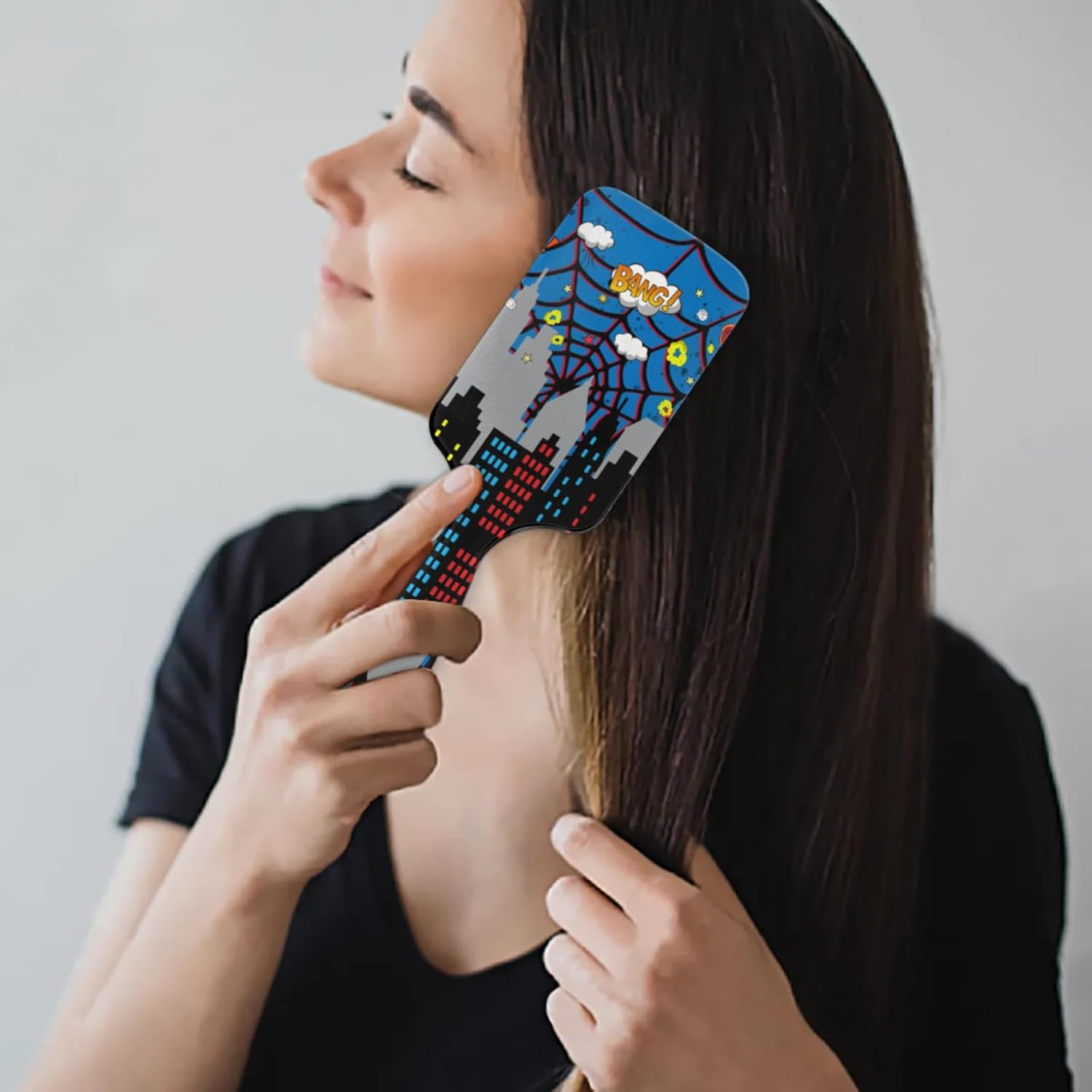 Kids Hair Brush for Boys Girls Toddler - Detangler Hairbrush for Wet Dry Thin Long Curly Hair Pain-Free Comb Glide through Tangles with Ease and Massage Scalp (Blue Web City Comics) image number 5