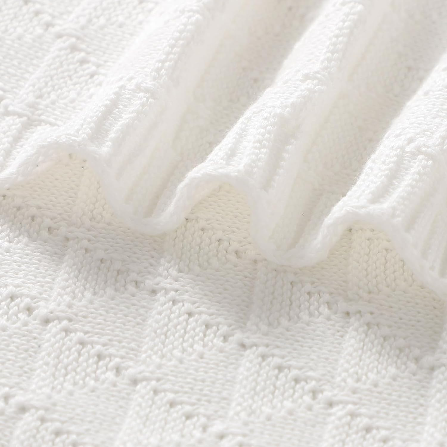 Wugugu Baby Receiving Blanket for Boys Girls Knit Neutral Swaddle Blankets Soft Lightweight Crib Stroller Blankets for Newborn Infant Toddlers White 30 X 40 Inch image number 1