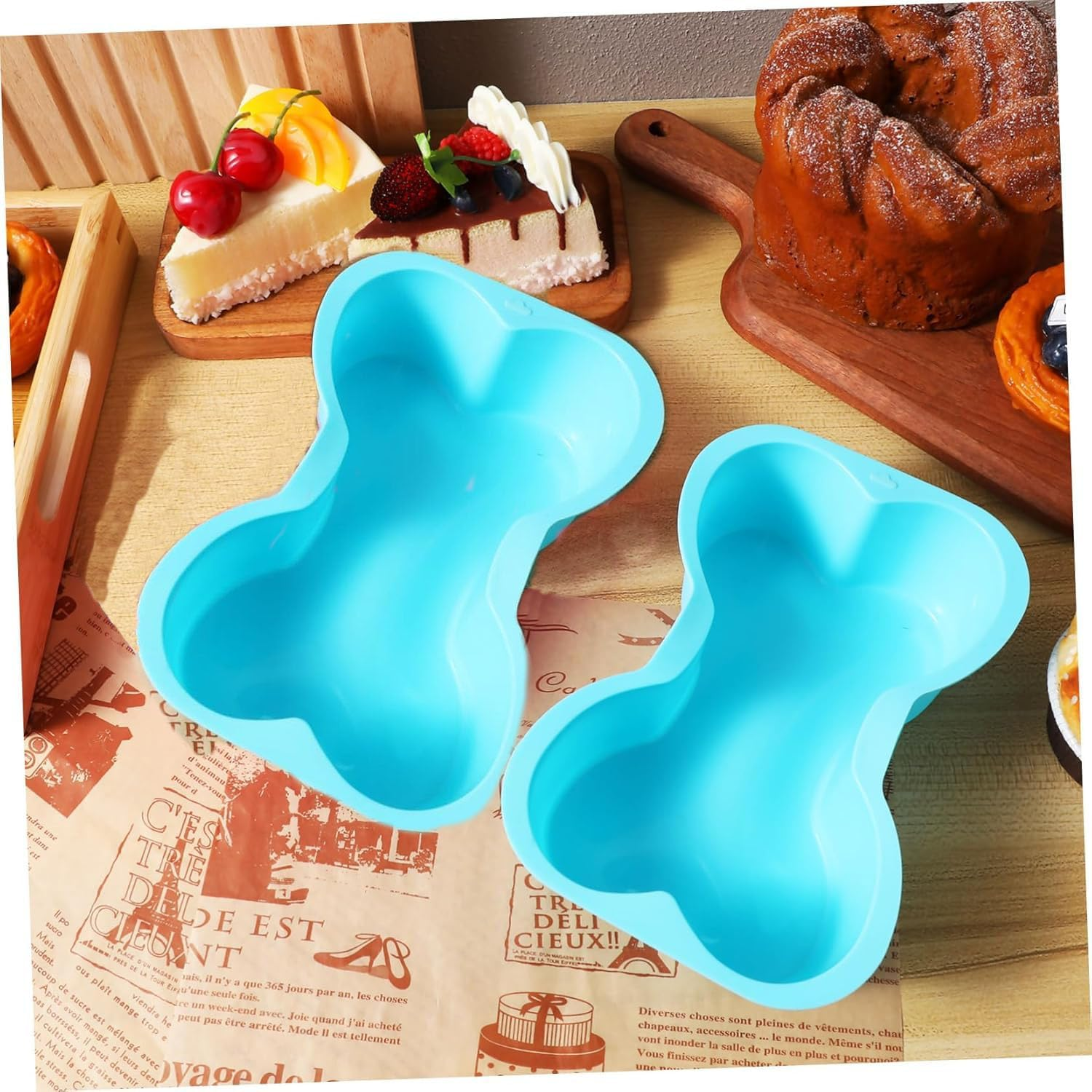 BEANPRECOY 2 Pcs Dog Bone Shaped Silicone Cake Mold - Large Baking Pan for Birthday Cakes, Muffins, Loaf Bread, Toast, Mousse image number 2