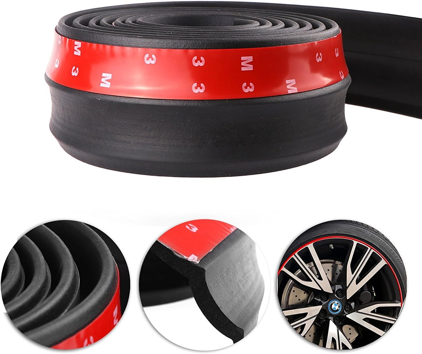 Wefoonlo Universal Car Front Bumper Spoiler Rubber Sticker Lip Splitter Body Skirt Protector, 2.5M/8.2Ft (Black) image number 5