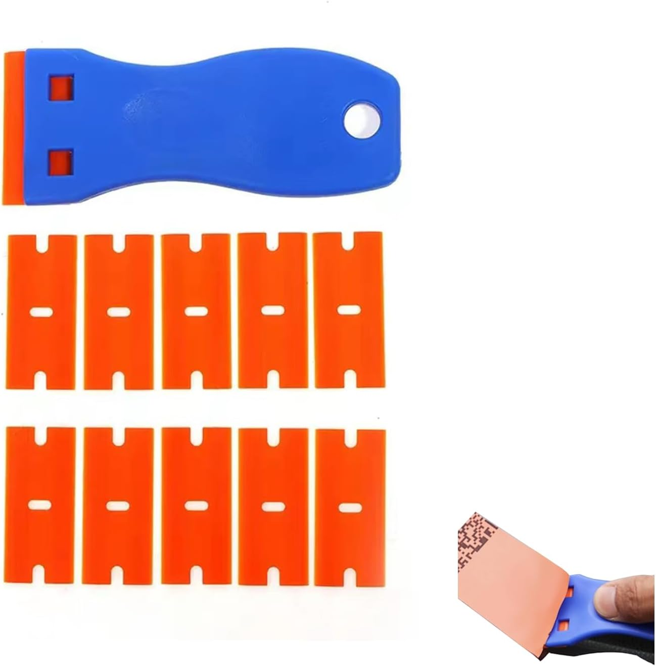 Lapetwbn Professional Plastic Razor Scraper Kit 10 Double Edged Blades for Safe Label Sticker Removal from Glass, Cars Tints Non-Scratch Decal Remover Tool with Comfort Grip