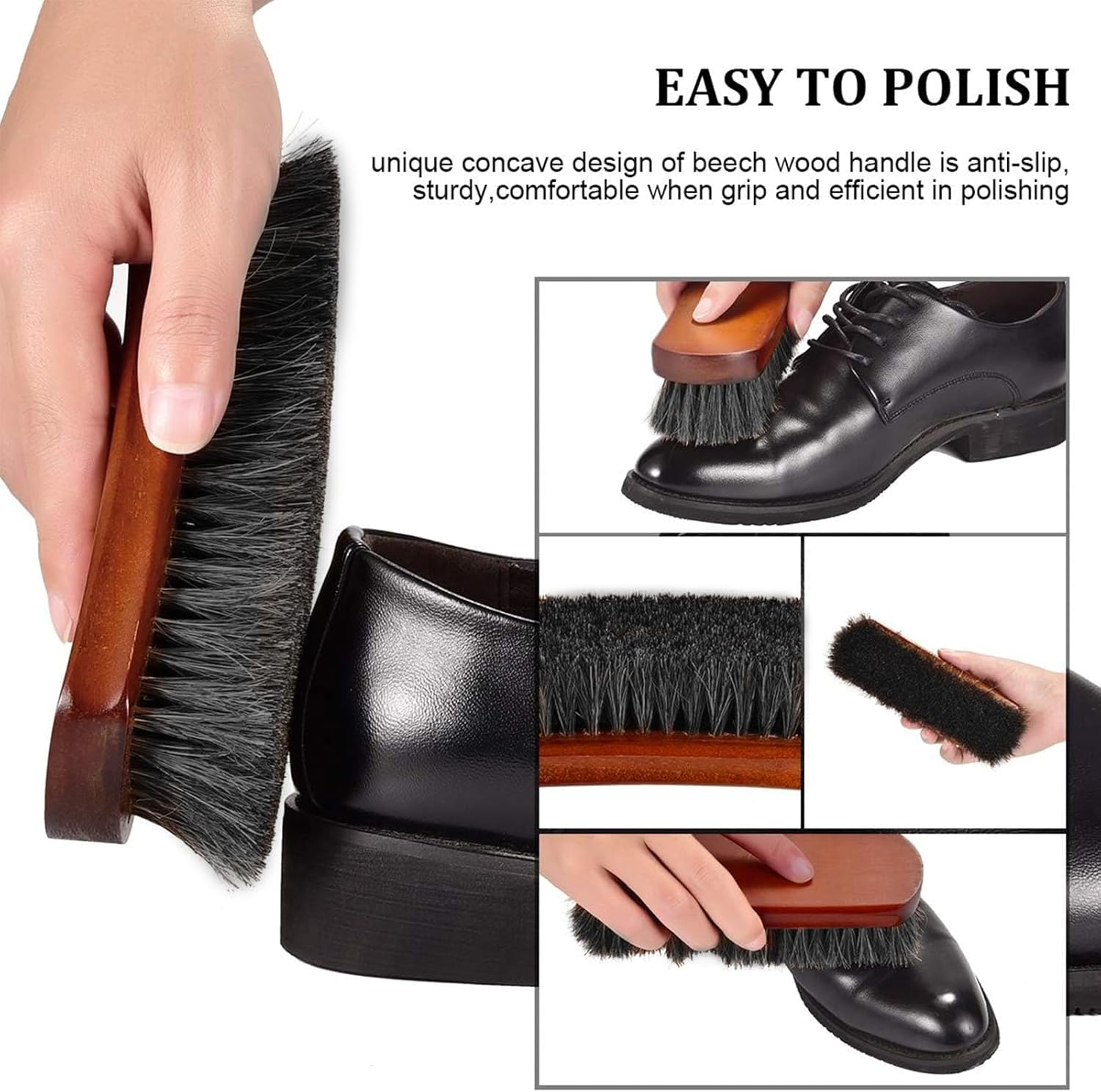 Itadaku 2 Pcs Horsehair Shoe Brush Set, Leather Cleaning and Polishing Brushes for Shoes, Boots, and Leather Goods, Shoe Polish Daubers Applicators for Effective Care & Maintenance image number 1
