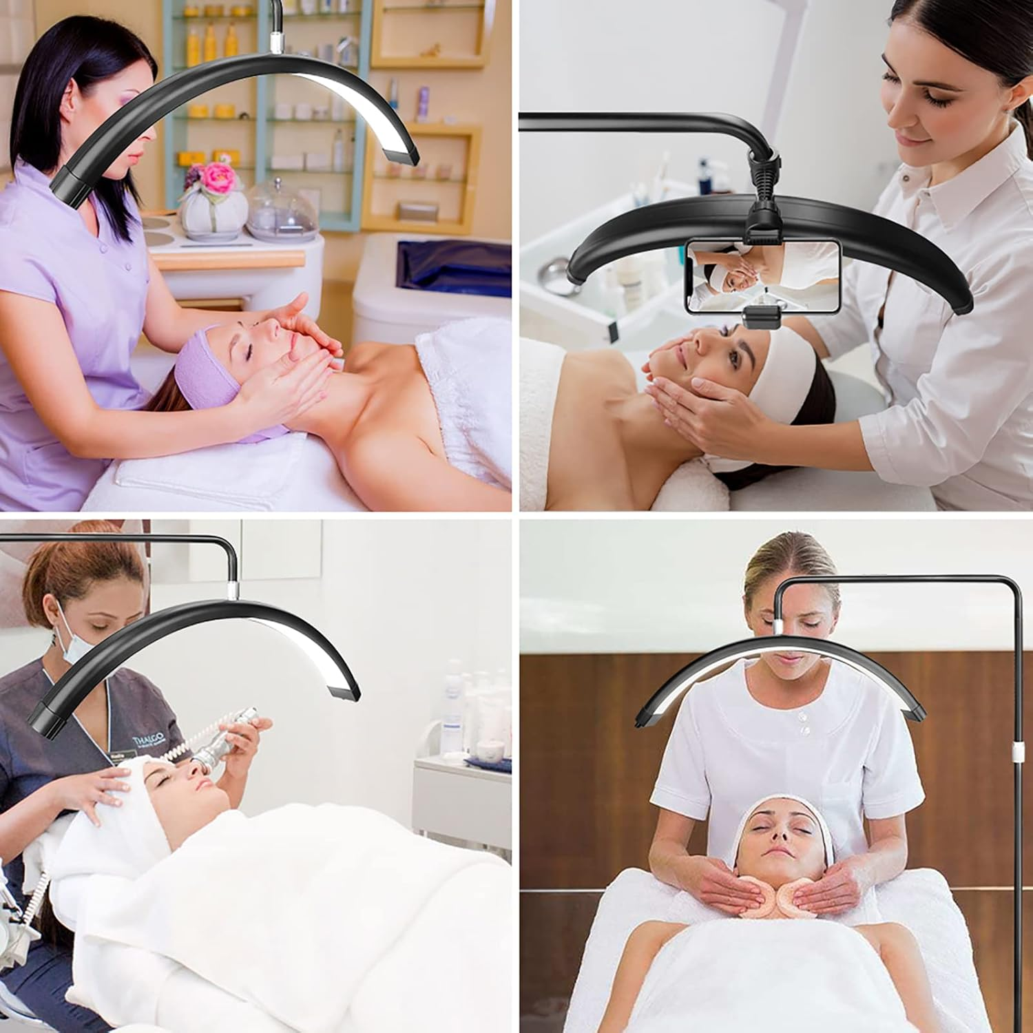 Lash Light Half Ring Light with Phone Holder - LED Floor Lighting for Eyelash Extensions, Beauty, Skincare, Eyelash, Eyebrows - Black image number 6