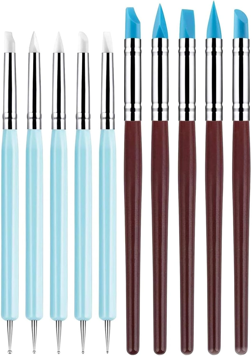 Clay Tools Set - 10-Piece Polymer Clay Tools for Sculpting with Silicone Tips, Wood Handles, Metal Ferrules, Stainless Steel Balls, Ideal for Detailed Craft Work - Ermaoo