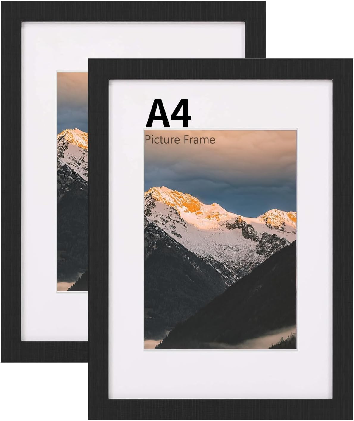 A4 Picture Frame, Black Wooden Frame for Photo Frame, A4 (21X29.7 Cm) Poster Frames with Mat, A4 Frame with Mount and Plexiglass for Wall Mount Vertically or Horizontally-2 Packs image number 6