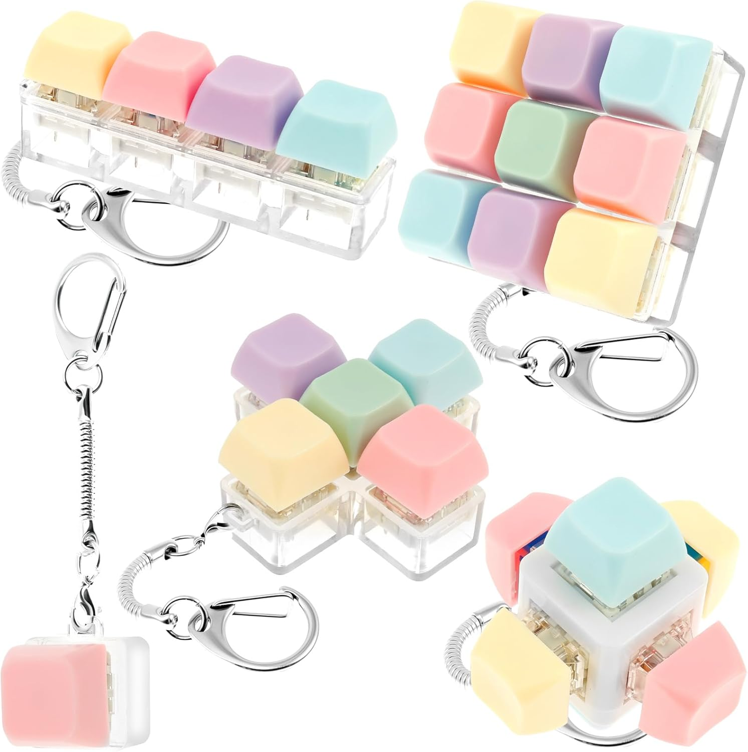 5Pcs Keyboard Toy Decompression Toys Keyboard Clicker Toy Portable Mechanical Keyboard Keychain Skin Picking Keyboard Toy Funny Cube Key Button for Adults image number 4