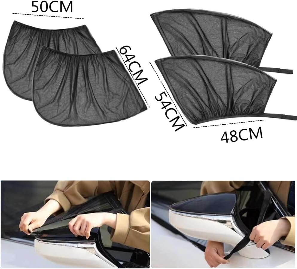 Stretchable Car Window Shades, Granmagazz 4 PCS Double Layer Design Car Sunshade Blocker Including 2 Pcs Front Windows and 2 Pcs Side Rear Windows, High Stretchy Breathable Car Window Sunshade Mesh