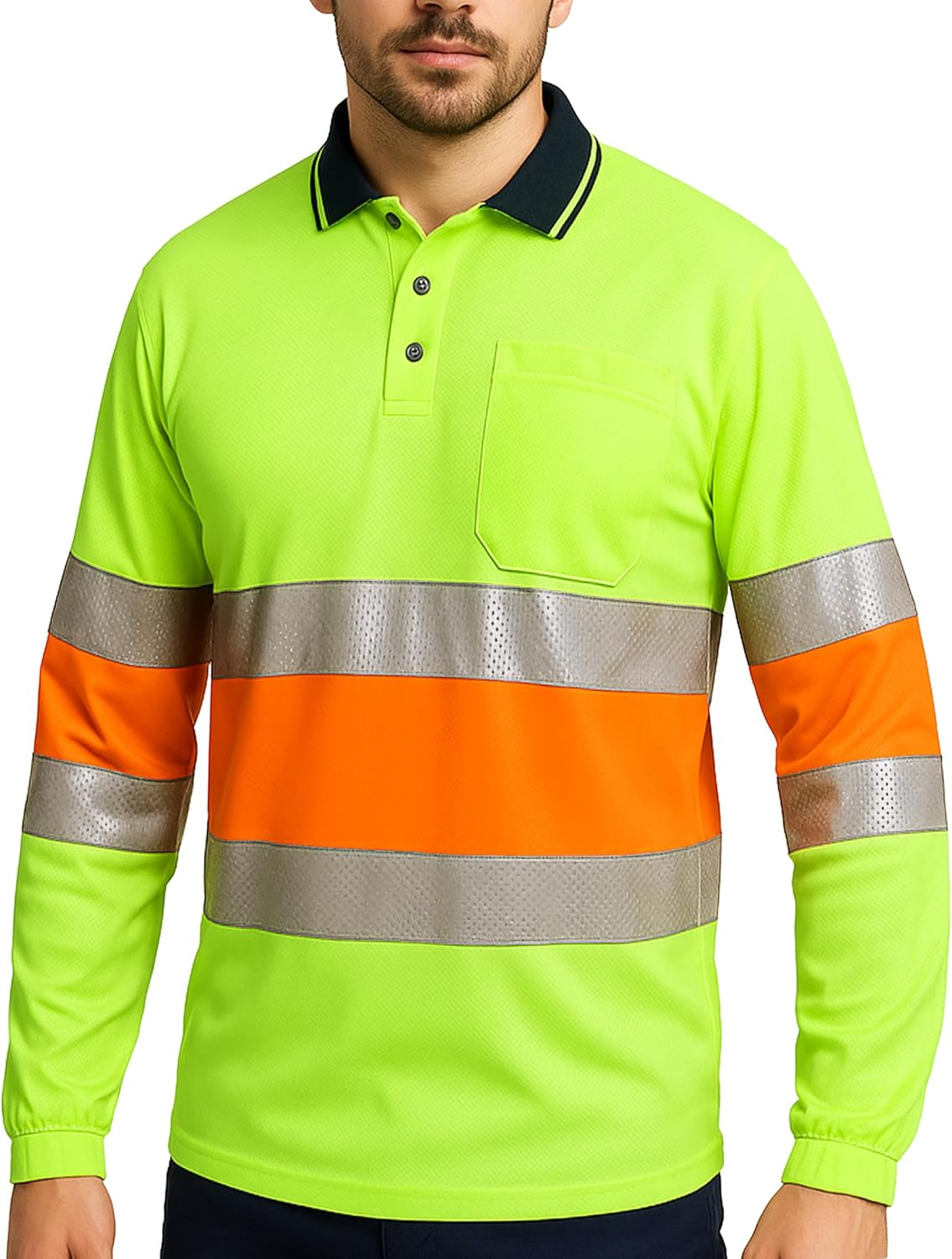 BIG BEE Hi Vis Work Polo Shirt Long Sleeve Reflective Tape Bio Motion image number 6
