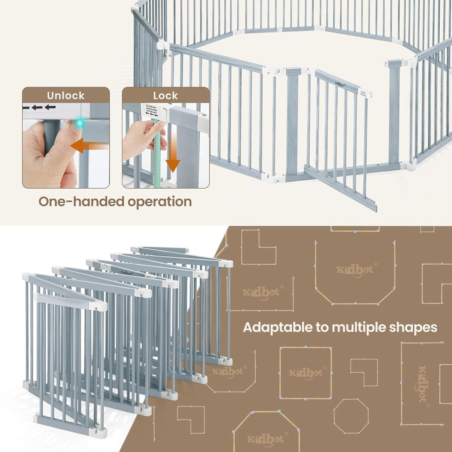 KIDBOT Baby Playpen Wooden 10Panels DIY Shape for Kids Safety Gates Pet Dog Fence Enclosure Child Toddler Activity Centre Foldable Play Pen Yard Barrier Travel Guard - 10 Panels image number 6
