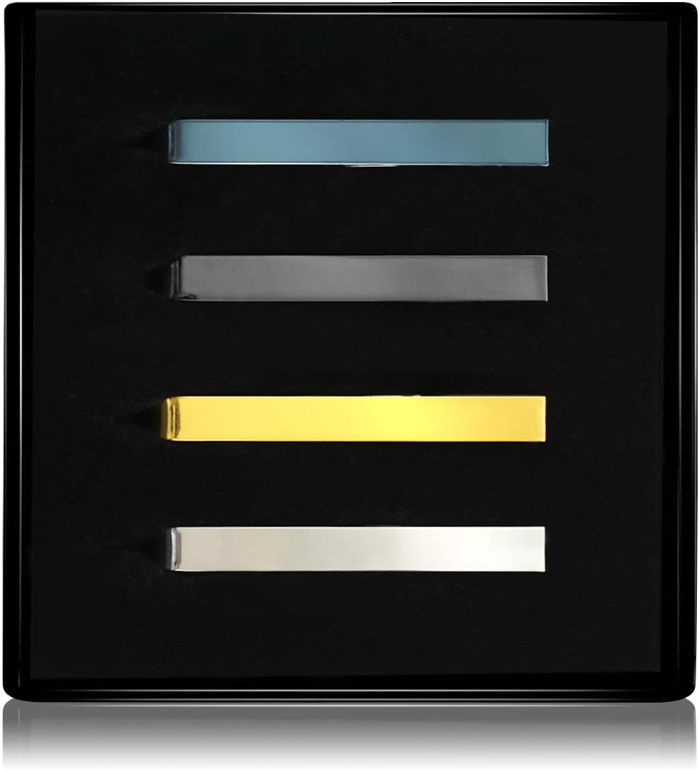 Roctee 4 Pack Tie Clip for Men, Regular Tie Pin Set Tie Bar Necktie Bar Pinch Clips for Business Wedding and Daily Life, Include Black Navy Gold Silver 4 Colors