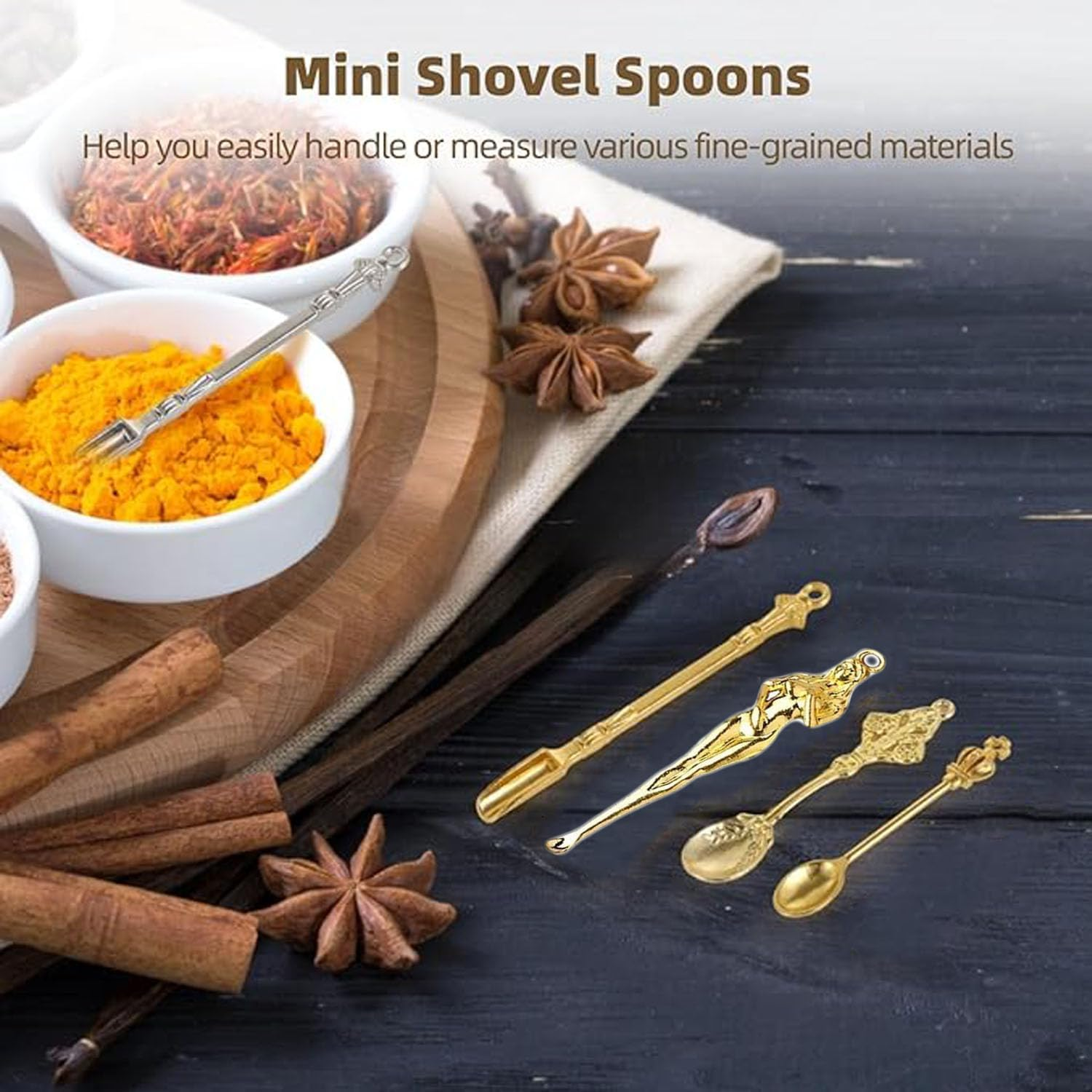 Shengsenfu 12 PCS Mini Spoons - Metal Measuring Spoons for Spices Medicine and Vials Retro Shovel Design for Accurate Dosing Perfect for Jewelry Making Pendant Necklaces and Small Powder Scooping image number 1