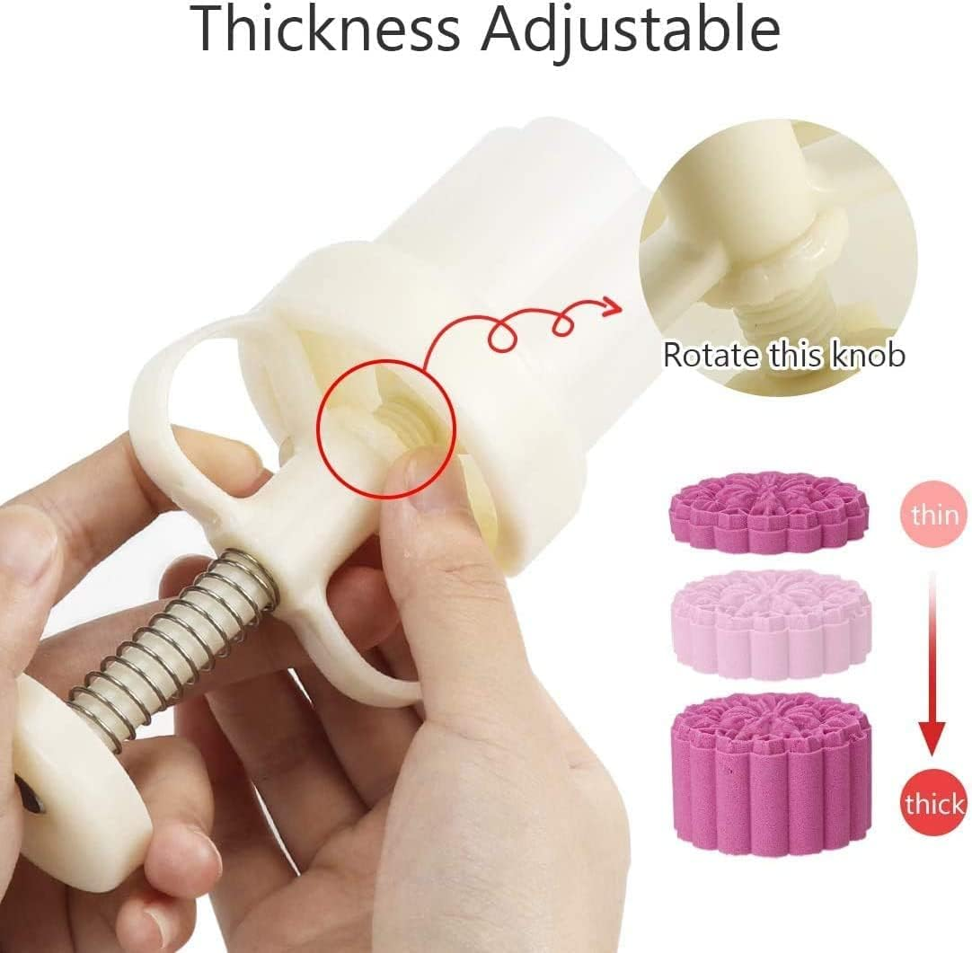 Mooncake Mold with 6 Stamps,Mid-Autumn Festival Hand-Pressure Flower Moon Cake Mould 50G DIY Decoration Mooncake Press Molds (Word) image number 5