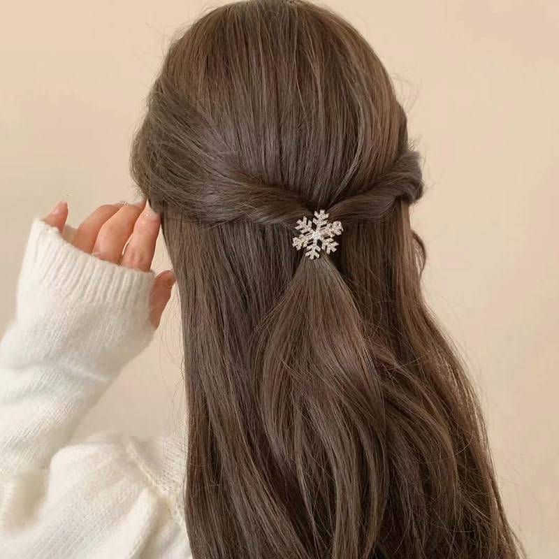 Silver Snowflake Hair Clips for Women Girls 4 Pcs Xmas Snowflakes Clip Snowflake Hair Accessories for Women Snowflakes Barrette Christmas Holiday Clips Barrettes image number 3