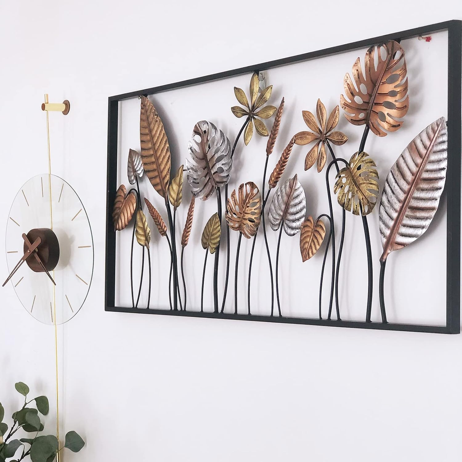 Metal Wall Art Autumn Hanging Framed Flower Leaf 90Cm Home Garden Decor Sculpture for Indoor Outdoor Gift image number 1