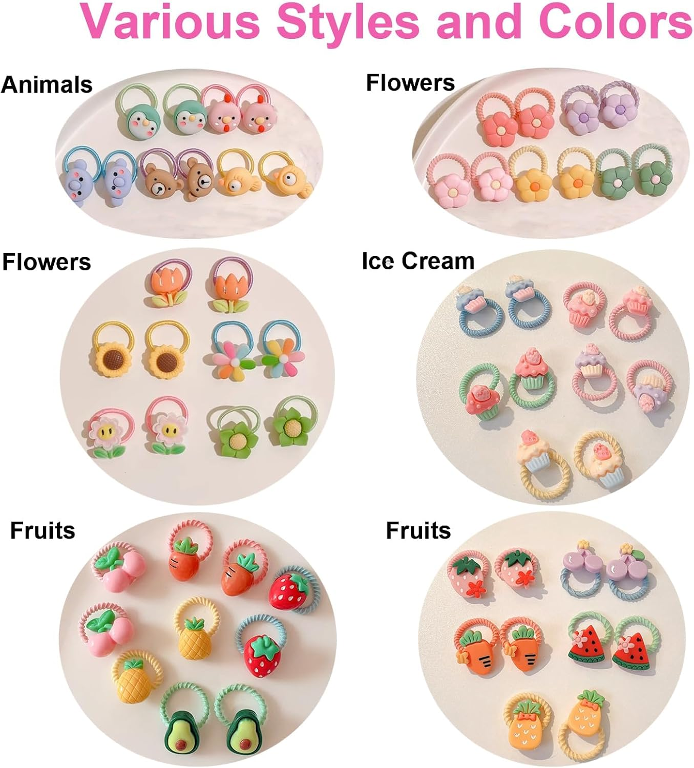 60Pcs Baby Hair Ties, Cute Cartoon Small Hair Ties for Toddlers Little Girls, Colorful Elastic Pony Tails Hair Bands 0.8Inch Dia, No Damage Seamless Soft Hair Ties Accessories, Kids Gift, Bluezoo image number 4