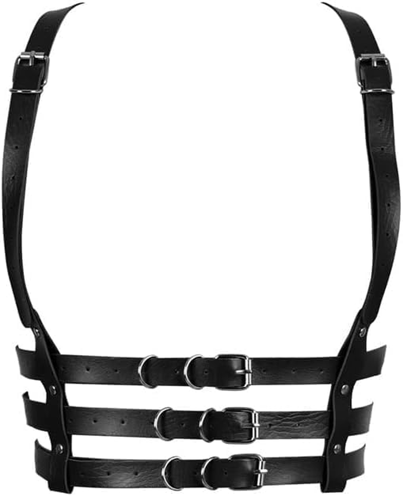 Women Rave Body Chest Harness Waist Belt Caged Bra Festival Dance Club Party Black image number 1