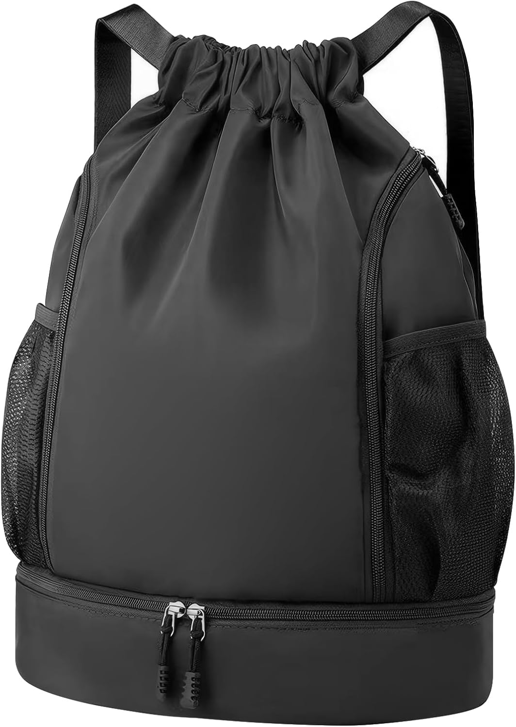 Drawstring Backpack Sports Gym Bag, Water Resistant String Bag Gym Sports Bag, Shoe Compartment Side Mesh Pockets Bulk Cinch Bag for Women Men