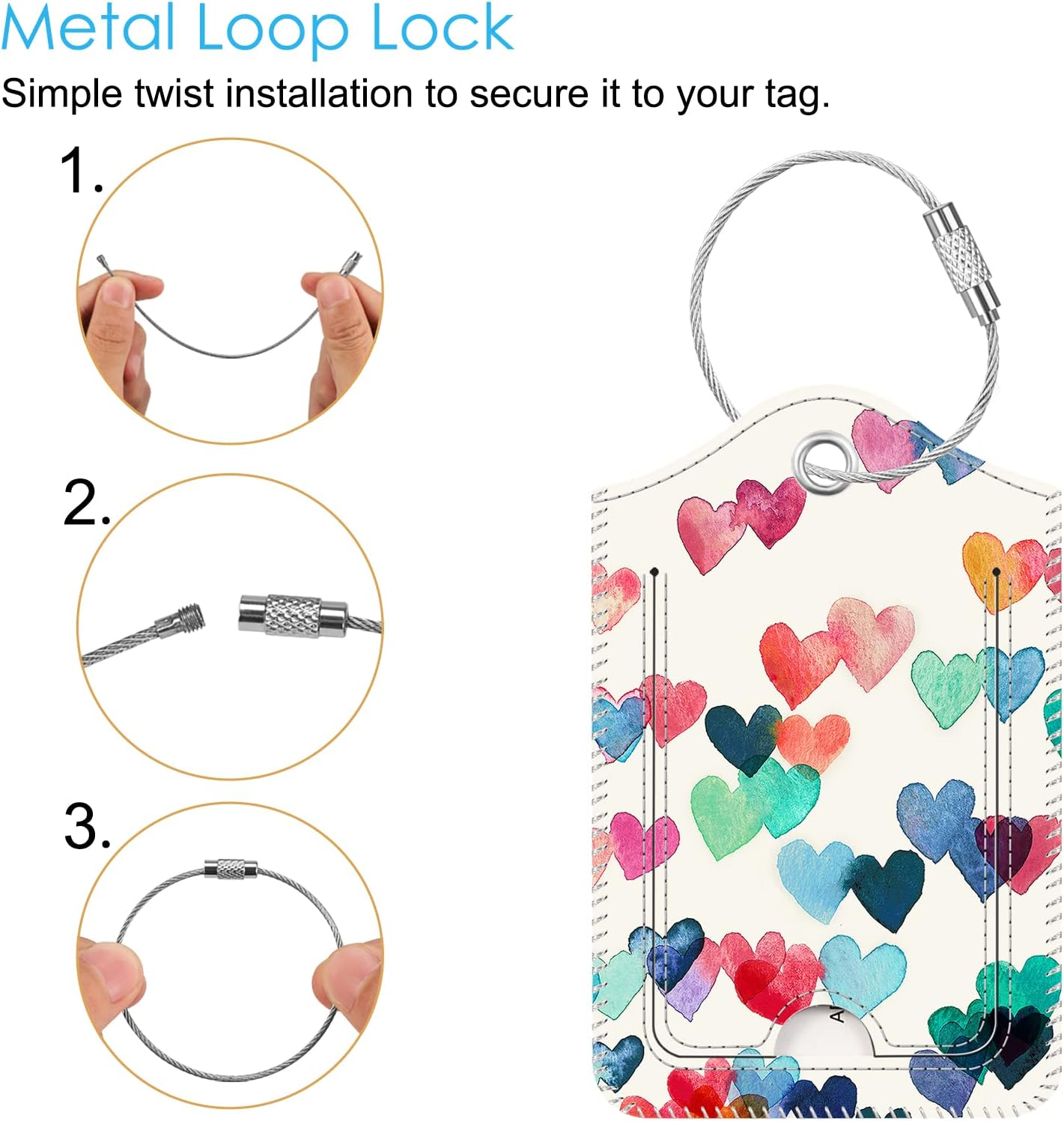 Fintie Luggage Tags, Privacy Cover ID Label with Stainless Steel Loop and Address Card for Travel Bag Suitcase - Raining Hearts (2 Piece) image number 3