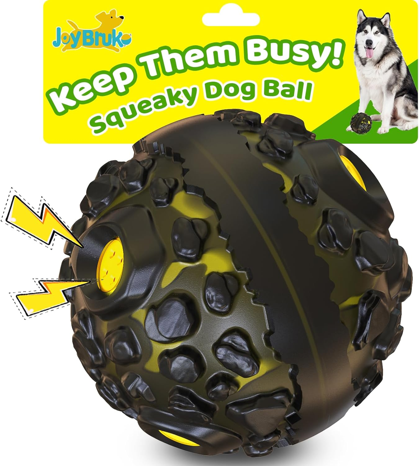 Joybruko Dog Ball for Aggressive Chewers - Interactive Dog Toy Balls Fun Squeaky Sound to Keep Them Busy, Durable for Small Medium Large Breeds, Rubber Pet Chew Toys, as Seen on TV, Black & Lake Blue