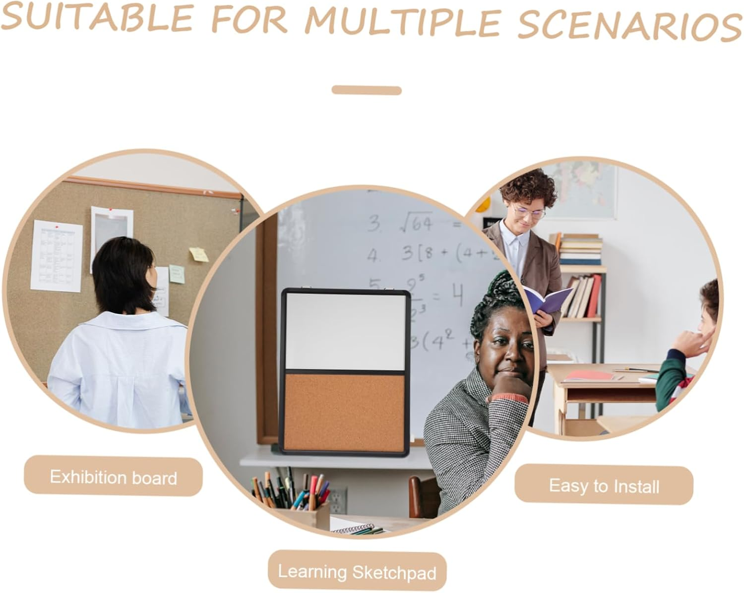 Tofficu Office Cork Board Memo Board Wall-Mounted Cork and Whiteboard Combination for Notes Photos Memos and Reminders Desktop Decor and Workspace Organizer