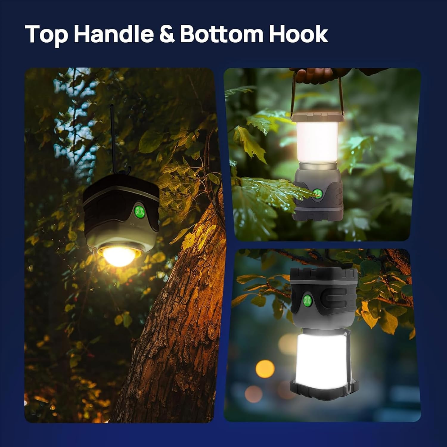 XIULIUU LED Camping Lantern, Battery Powered Camping Lights, 1000LM, 4 Light Modes, IPX4 Waterproof Tent Lights, Portable Flashlight for Power Outages Emergency Hurricane Hiking Not Rechargeable 1PCS image number 2