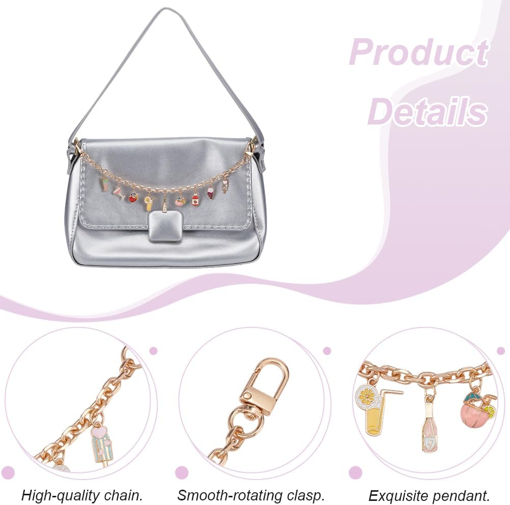 PLIGREAT 2 Pcs Fruit Drink Charms Chains for Handbag, 30.3 Cm Trouser Chains Replacement Extension Chain for Women Ice Cream Lemon Juice Bag Charms Straps for Handbag Wallet Crossbody image number 1