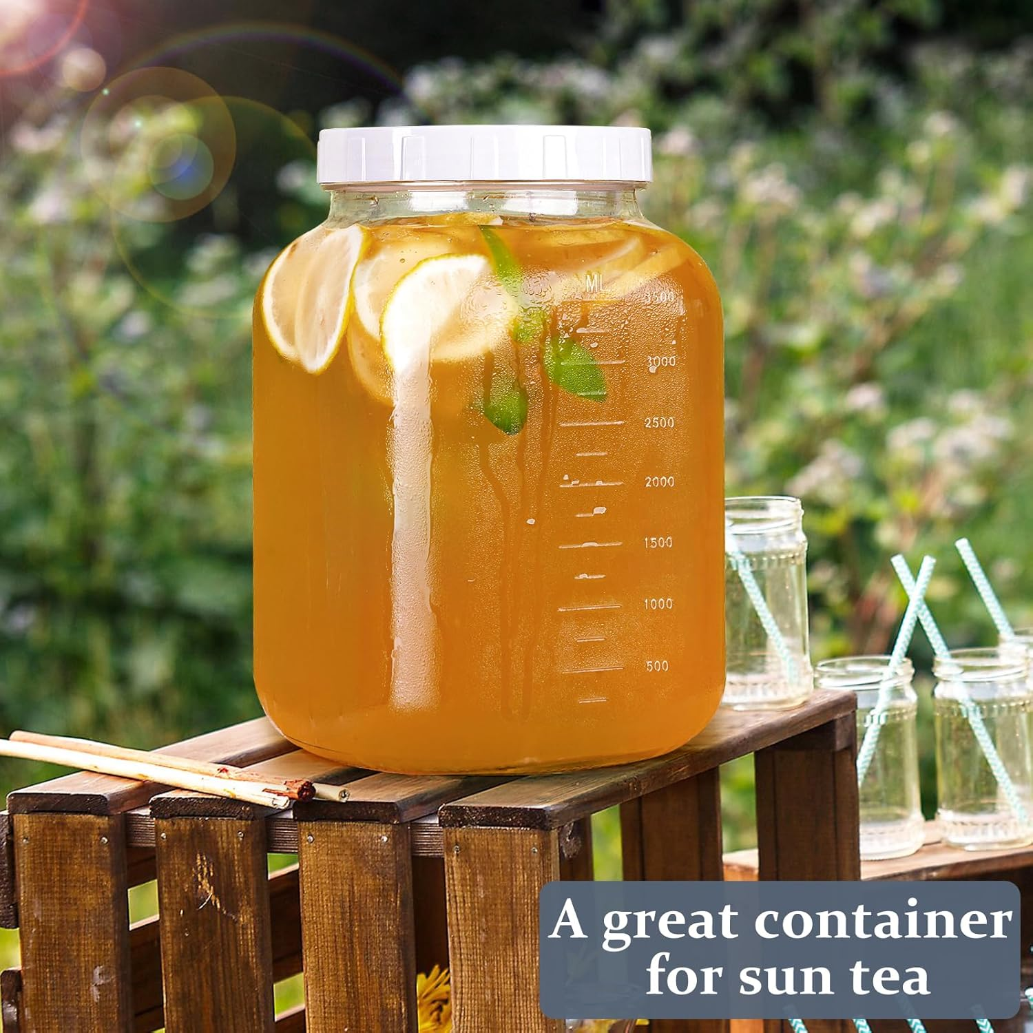 Folinstall 1 Gallon Glass Storage Jar with Lid, Large Mason Jar Wide Mouth with Airtight Lid and Silicone Gasket - Cookie Jar with 2 Scale Mark (Extra Tag and Marker Pen) image number 1