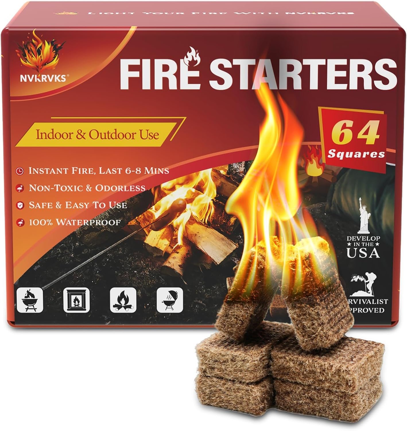 Fire Starter Squares, Easy-Burning, Natural & Waterproof, 64 Mini Cubes image number 2