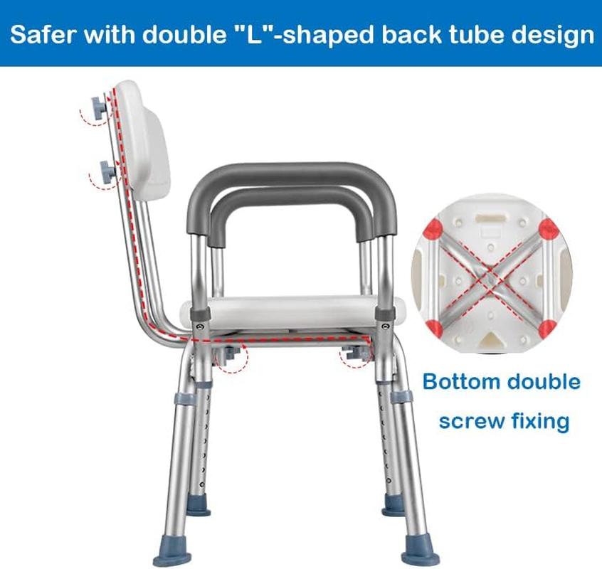 Joliling Adjustable Legs Shower Chair with Back,Aluminum Bath Chair with Anti-Slip Suction Cup, Portable Tool-Free Assembly, 330Lb Load,Suitable for Disabled, Pregnant Woman, Elderly image number 2