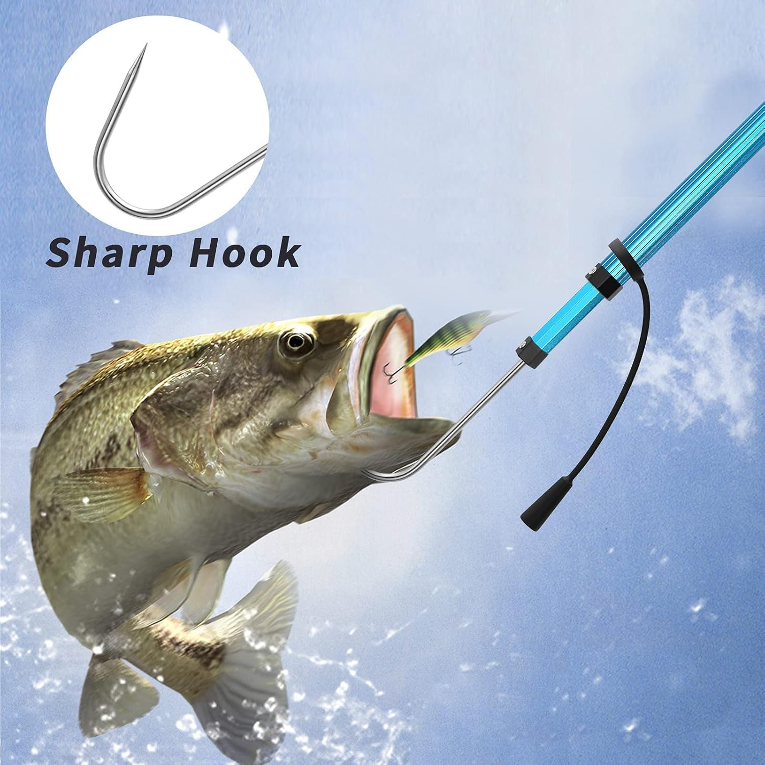 KOMCLUB Telescopic Fishing Gaff, Aluminum Fishing Spear Hook Tackle, Portable Fish Gaff Pole with Nonslip Handle, for Freshwater and Saltwater Fishing Offshore, Float When Extending