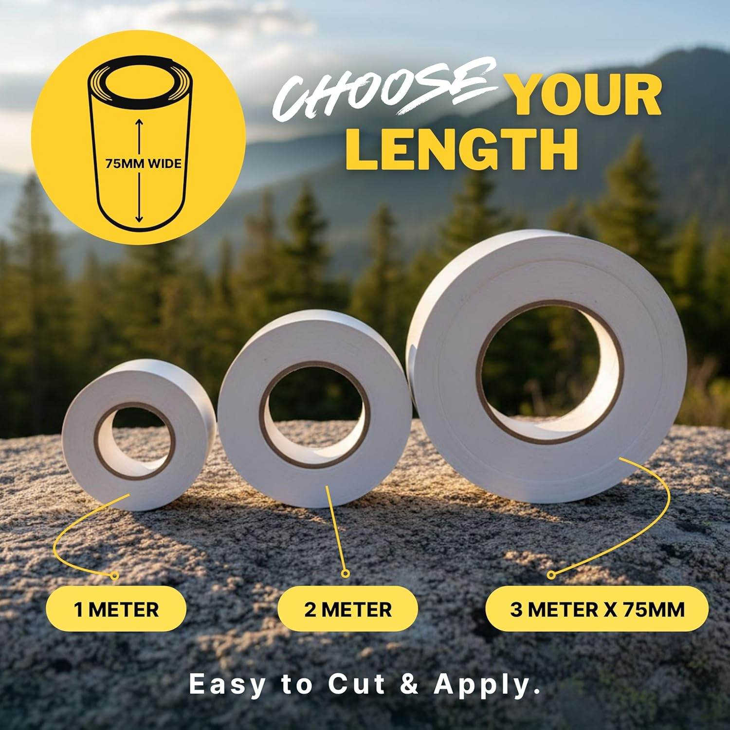 75Mm X 1M, 2M, 3M Helicopter Tape or Bike Protection Tape - Bike Accessories to Protect Your MTB, Ebike, Road Bike from Scratches, Stone and Gravel Damage - Self Adhesive Paint Protection Film