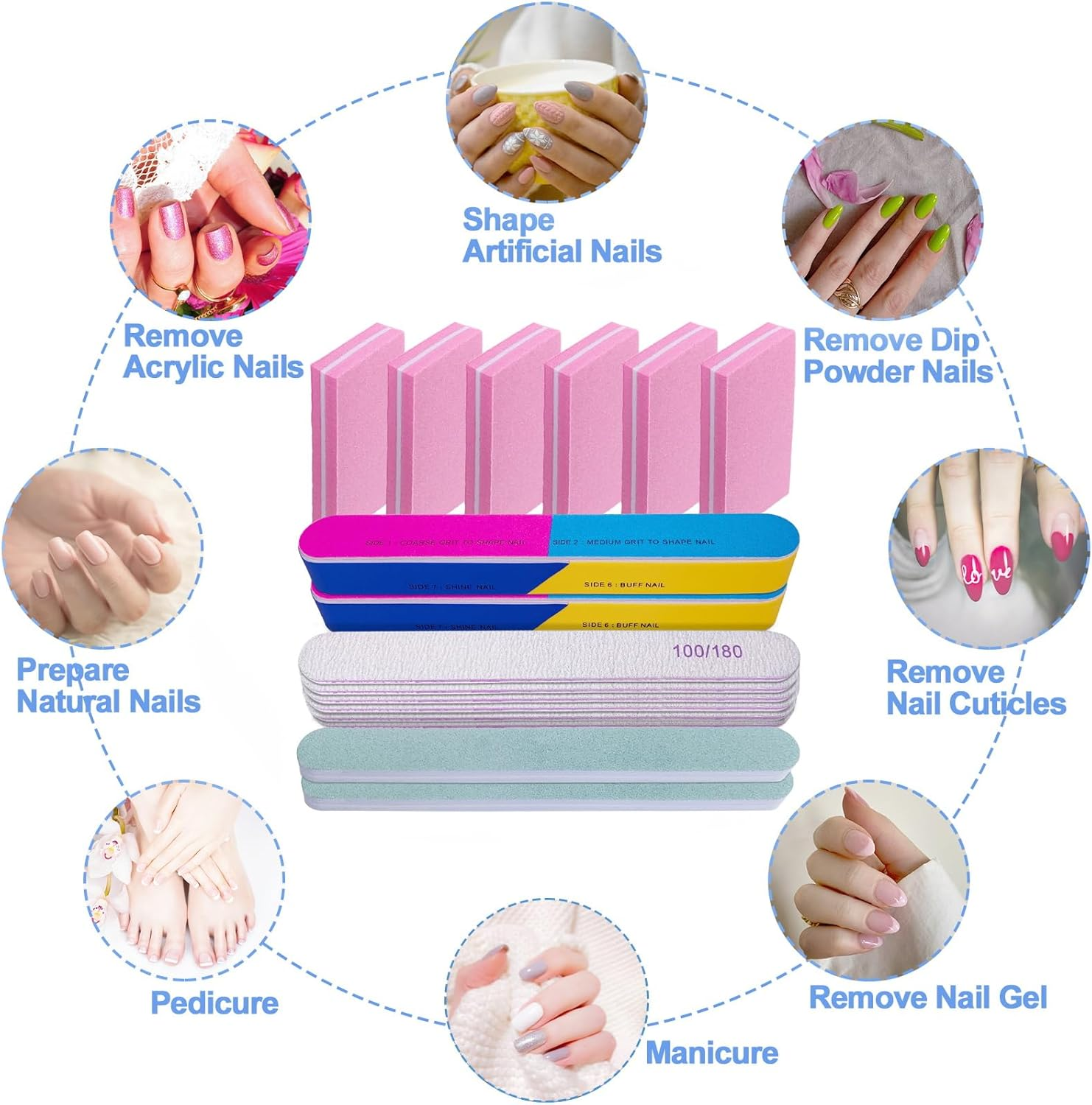 Nail File and Buffer Set (16 Pack), Nail File Kit Professional Nail Files & Buffers Manicure Supplies Filer Buffer for Natural Nails, 100/180 Grit 7 Way Nail Filing Polishing Buffer for Nail Care image number 1