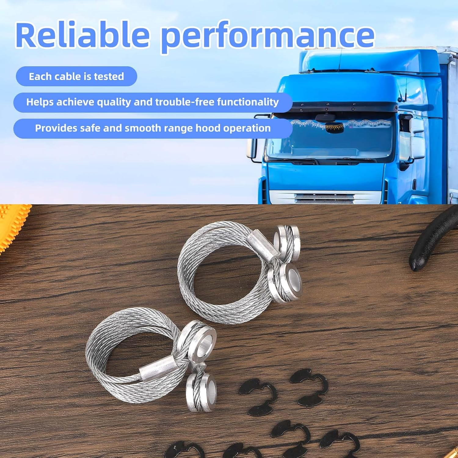 2Pcs Hood Control Cable with 8Pcs Circlips, Hood Release Latch Cable Replacement for Peterbilt 357/375/377/378/379 (1987-2010), Replaces Parts Accessories HLK2047 L92-6000-0718 924-5402 image number 1