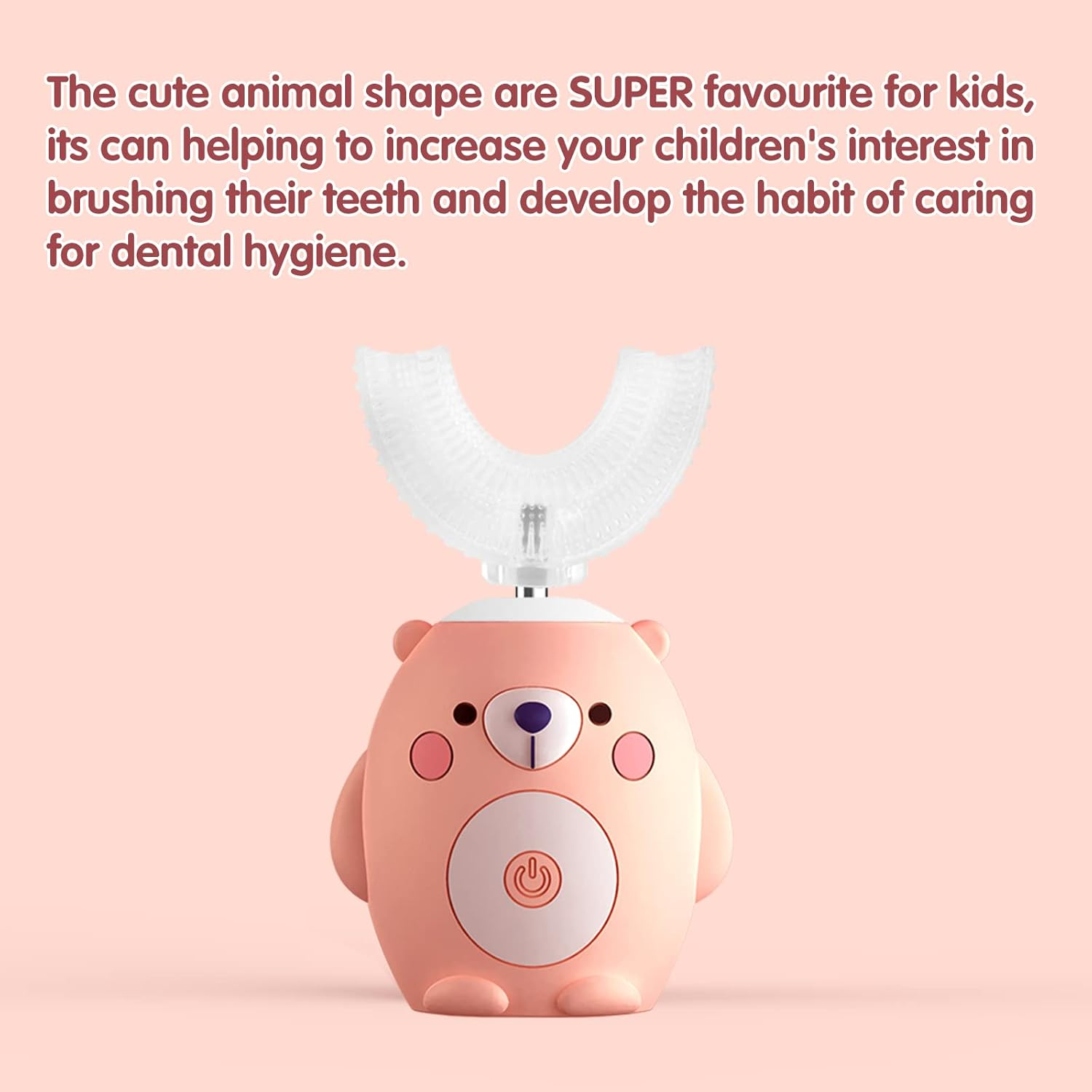 KORNIFUL U Shaped Electric Toothbrush for Age 2-12 Kids, Whole Mouth Toddlers Toothbrush with 6 Brushing Modes, U Shaped Toothbrush of 360&deg; Oral Cleaning for Girl 2-15 Years Old, Little Bear, Pink image number 4