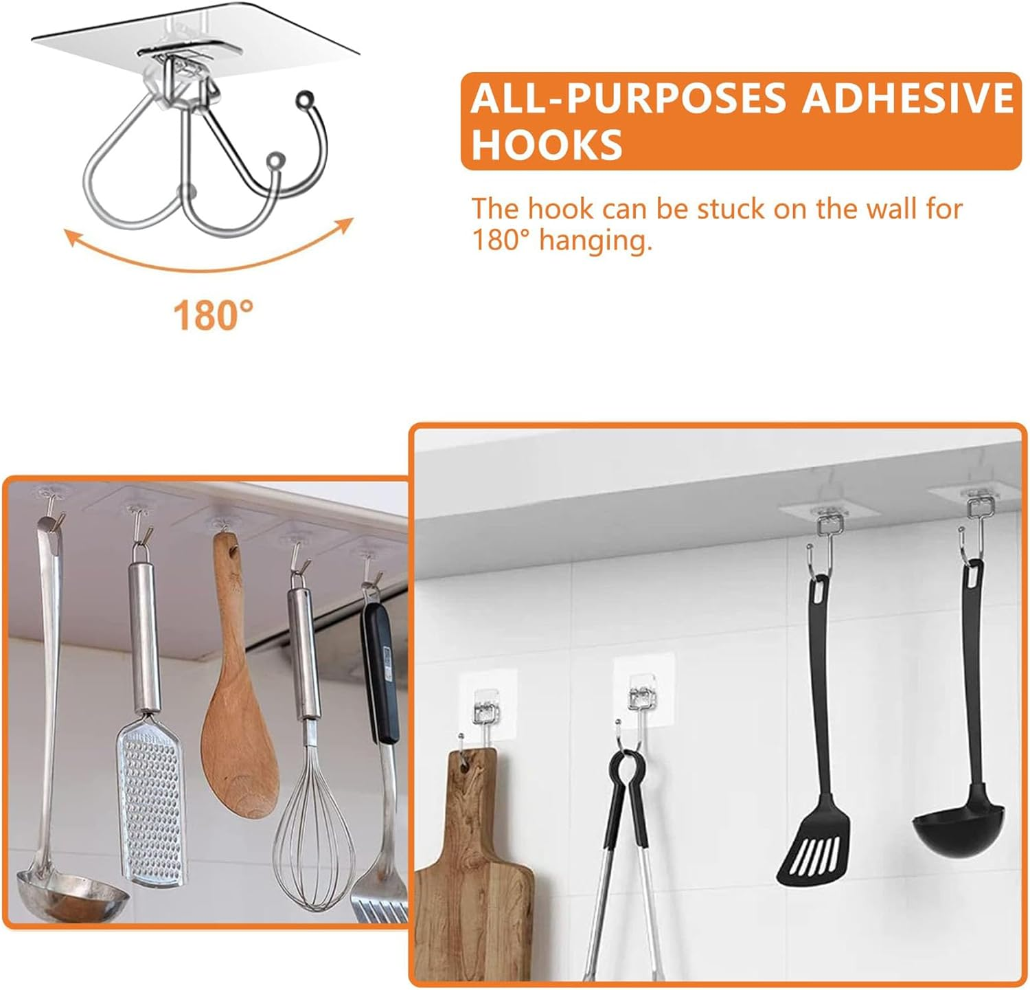 10 Pack Adhesive Wall Hooks for Hanging Heavy Duty 22 Lbs Hooks for Walls No Damage, Towel Sticky Clear Hooks, Waterproof, Home, Bathroom, Kitchen, Office, and Outdoor image number 2