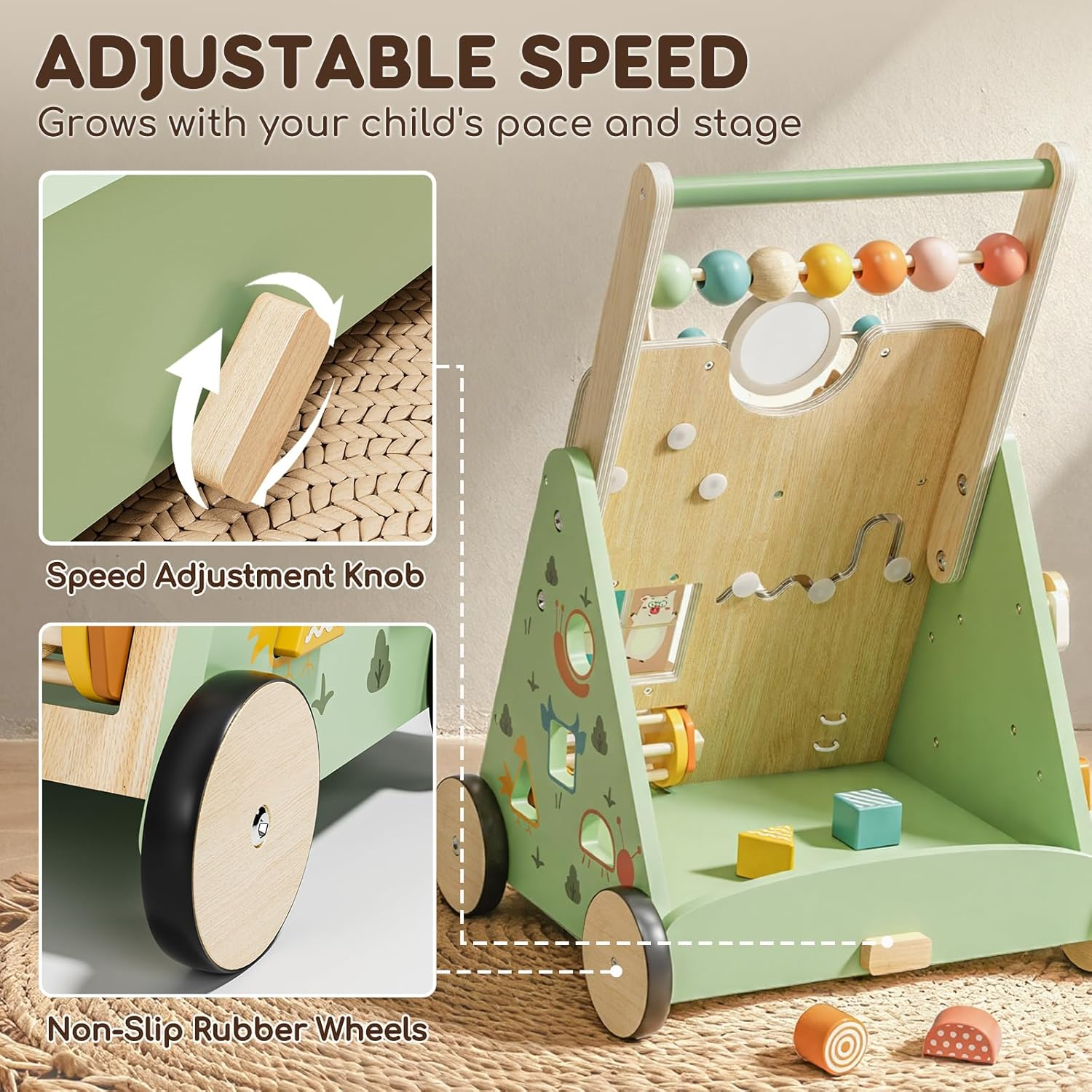 Lehoo Castle Wooden Baby Walker, Baby Activity Centre for 1 2 Year Olds, 13 in 1 Montessori Activity Board Multiple Push Walker for Babies, Learning Walking Toy Baby Gifts for Boys Girls Age 12 Months+