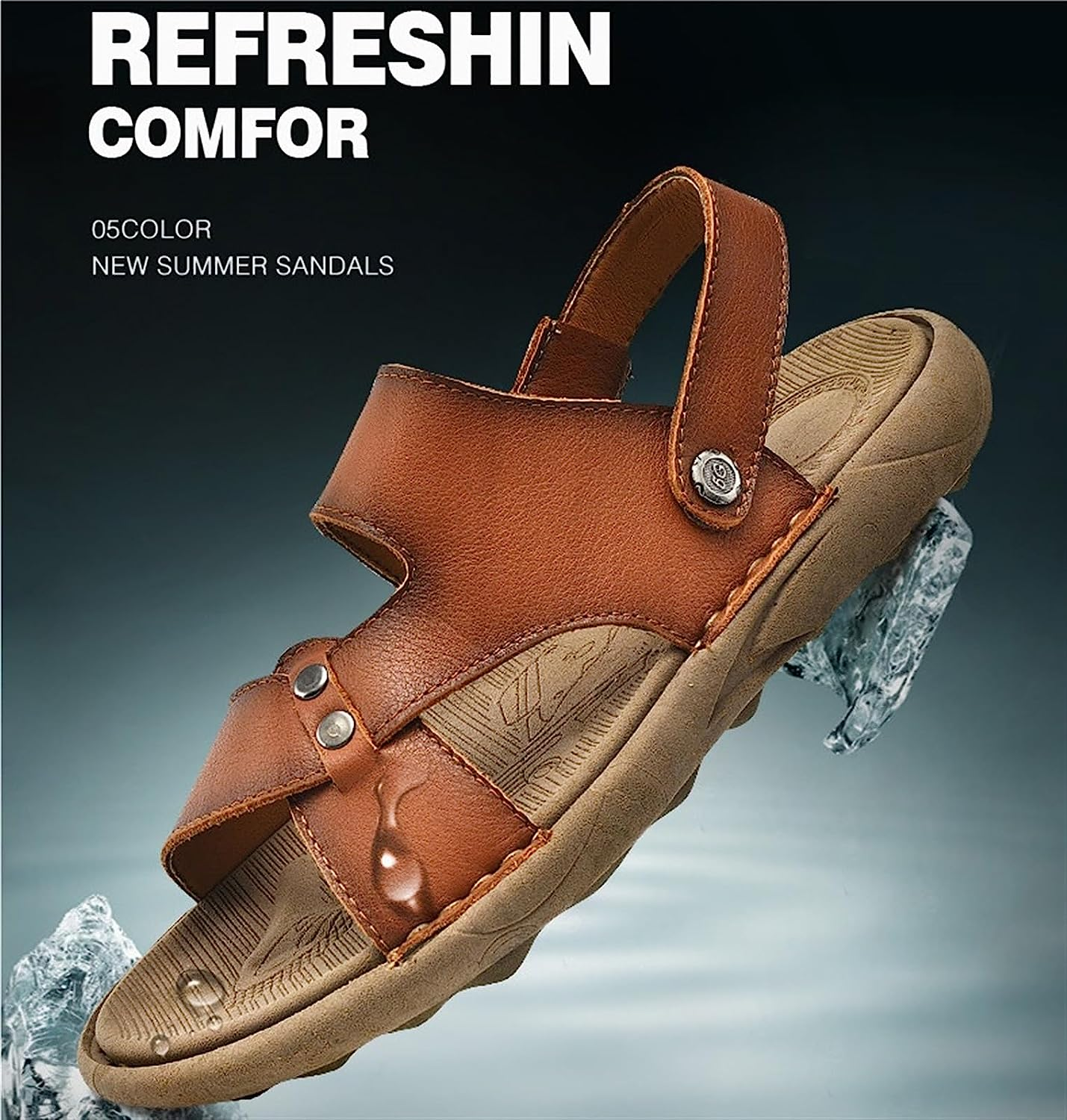 Summer Sandals Men Casual Beach Shoes Leather Thick Sole anti Slip Male Open Toe Shoes Black Brown Arch Support (Color : Khaki, Size : 8) image number 4