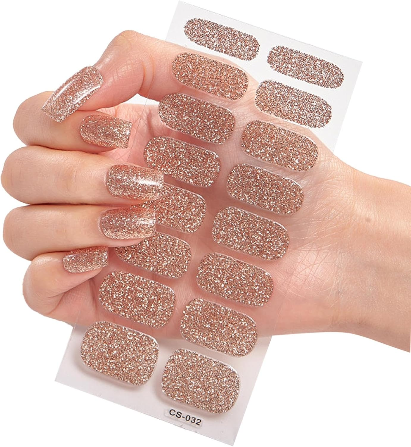 GEUGECY Semi Cured Gel Nail Strips, Long-Lasting Gloss Stickers, Soft Adhesive Glitter Wraps, Peel and Stick for Quick Nails Makeover