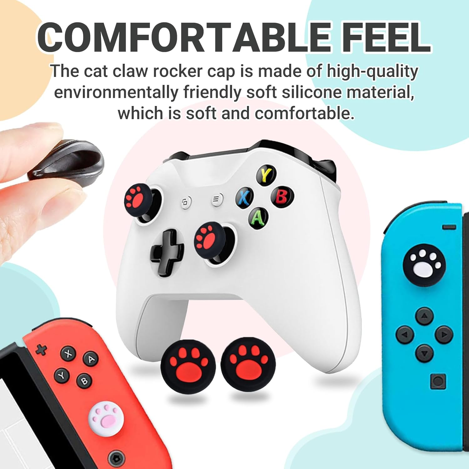 JOWILIN 32 Pcs Replacement Cat Claw Thumb Grip Caps, Cute Paw Thumb Grips, Soft Silicone Jotstick Cap, Detachable & Anti-Slip Stick Cover for Nintendo Switch 2 Joy-Con, PS4/PS5, Xbox Controller image number 3