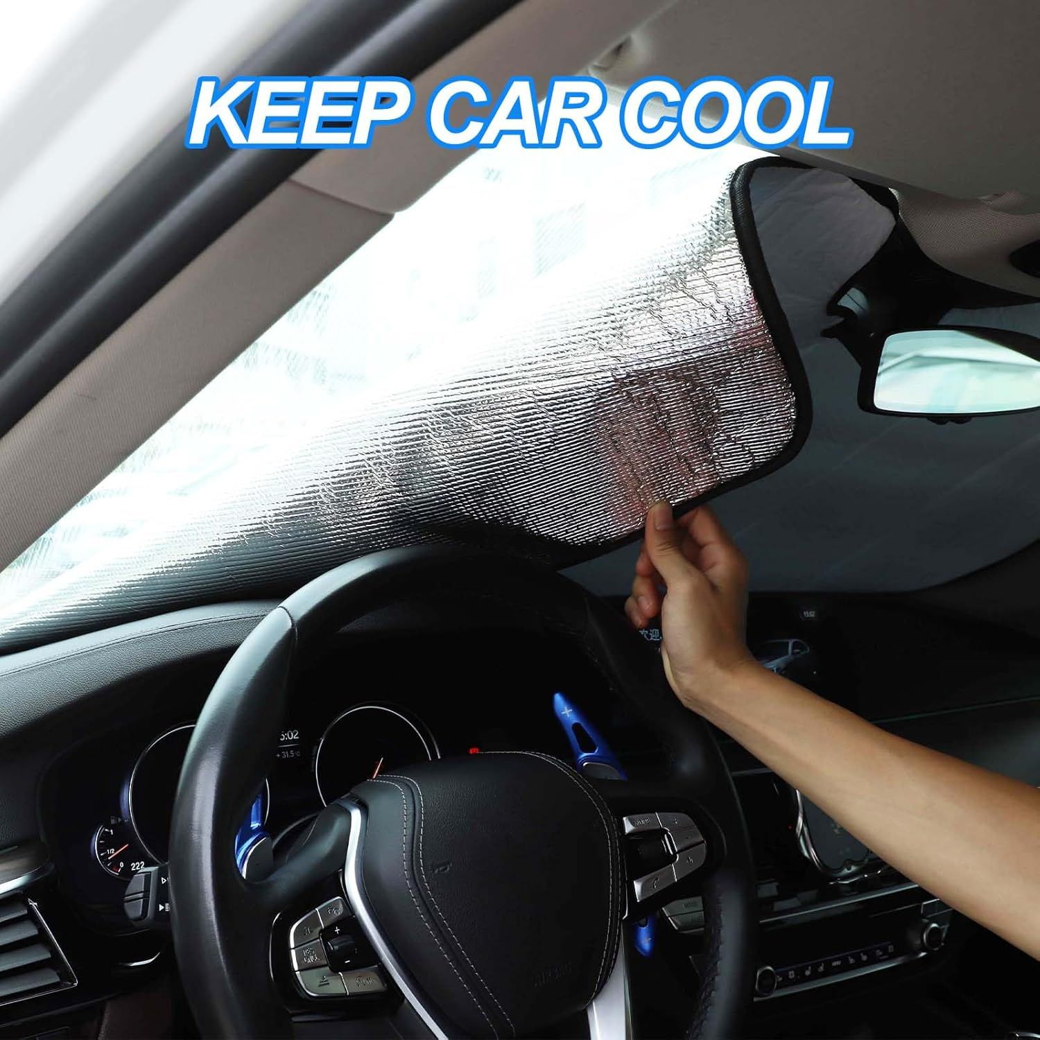 Windscreen Sun Shade Compatible with BMW 5 Series Accessories | Reflective Windshield Cover Window Shade | UV & Heat Blocking Cover (Aluminum Foil, 2018-2023) image number 4