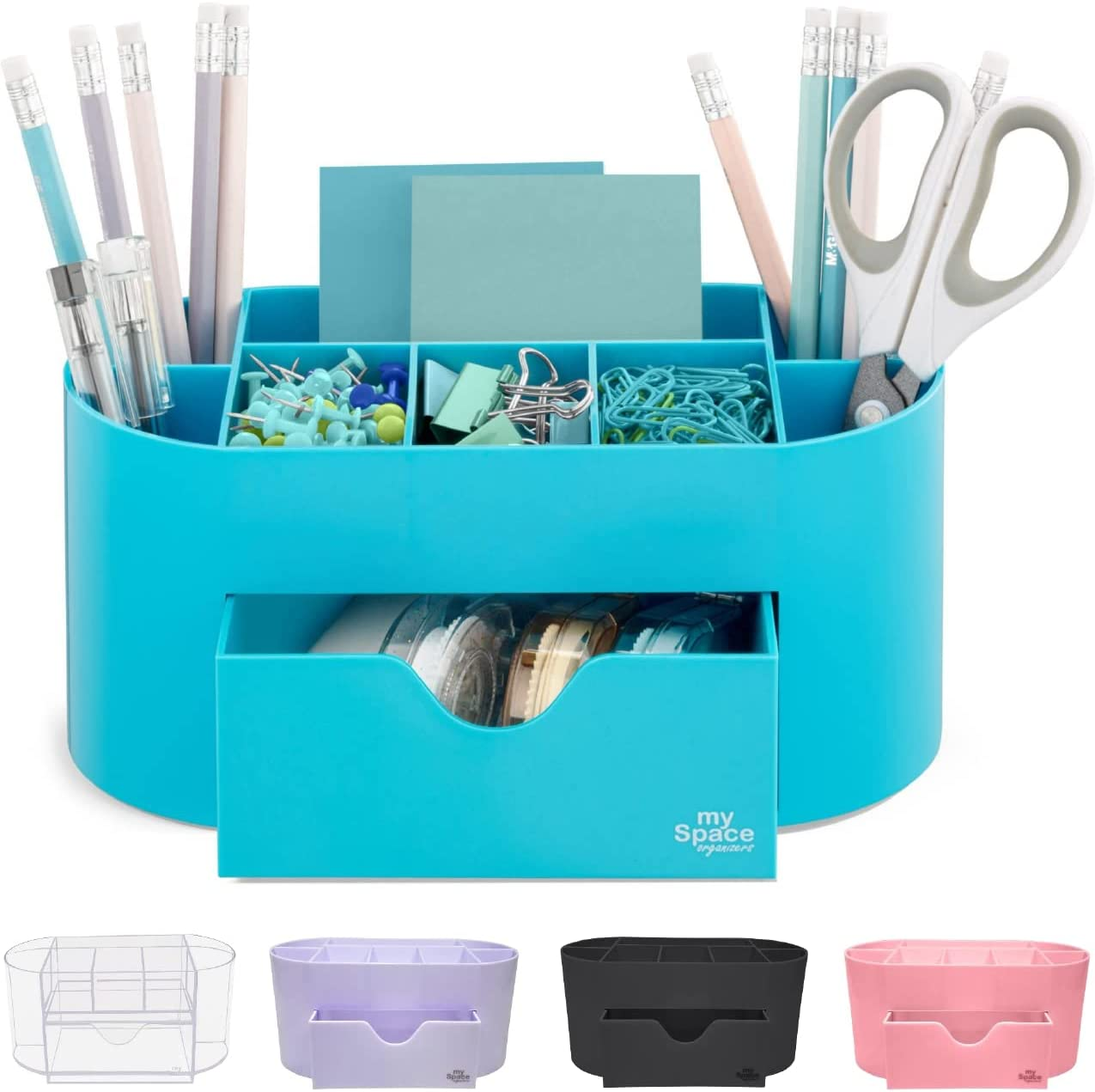 My Space Organizers Blue Desk Organizer for Office Supplies and Desk Accessories - Pen Holder Desktop Organization for Room College Dorm Home School (Blue)