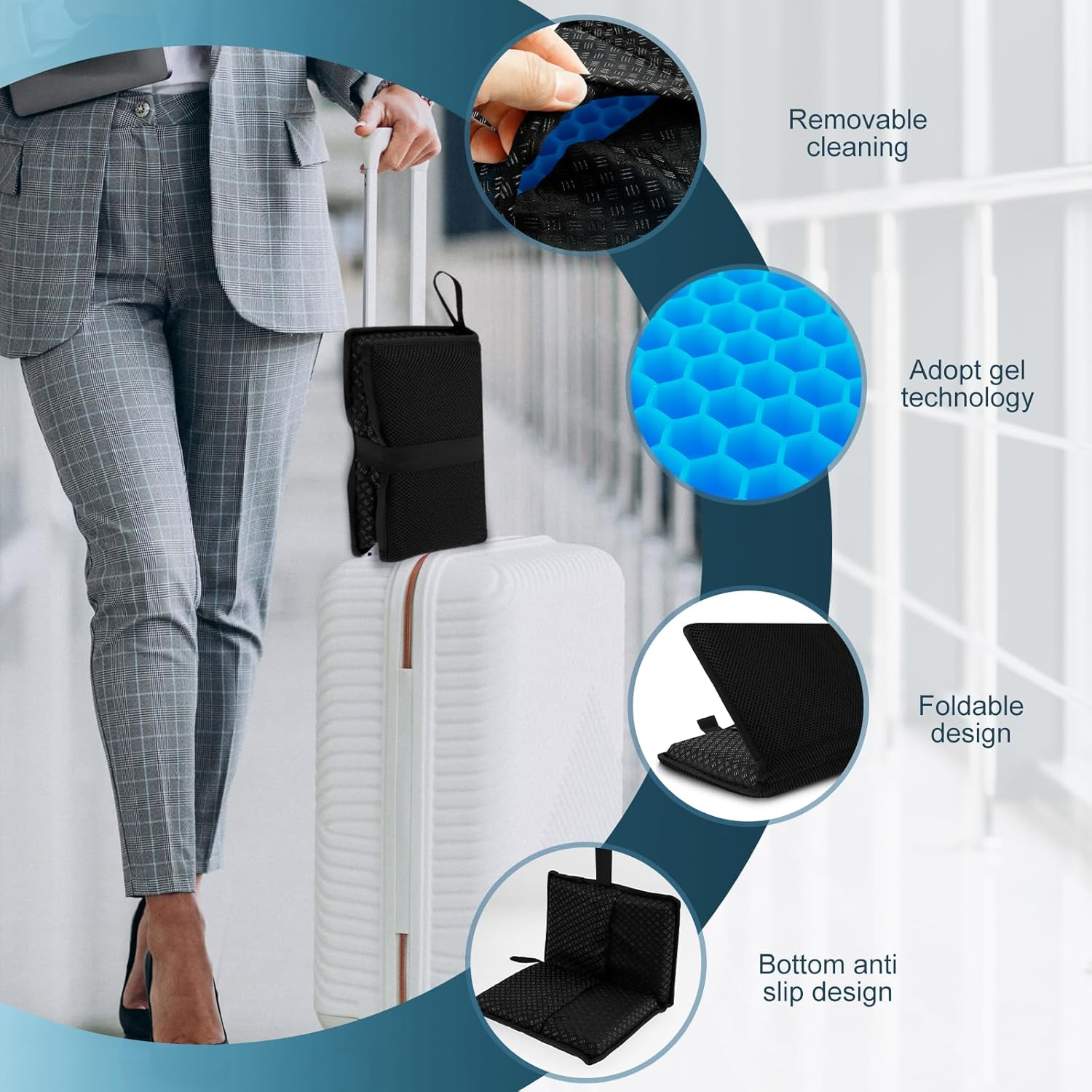 Foldable Gel Seat Cushion for Long Sitting Light Portable Seat Cushion Gel with Breathable Honeycomb Design Thick Gelseat Cushions Portable for Office Chair Car Stadium Airplane Travel (1Pc) image number 5