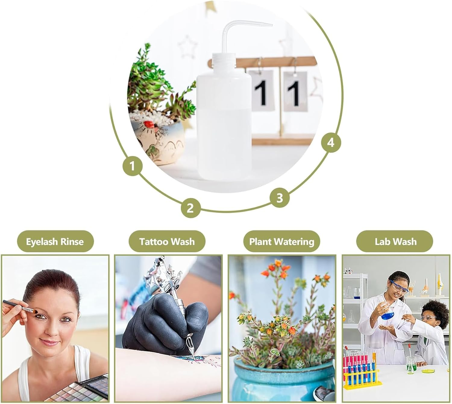 Zalizr 3 Pack Tattoo Wash Bottle, 500Ml Squeeze Plastic Watering Bottle with Bend Nozzle and Scale Mark, Watering Can for Flower and Succulent