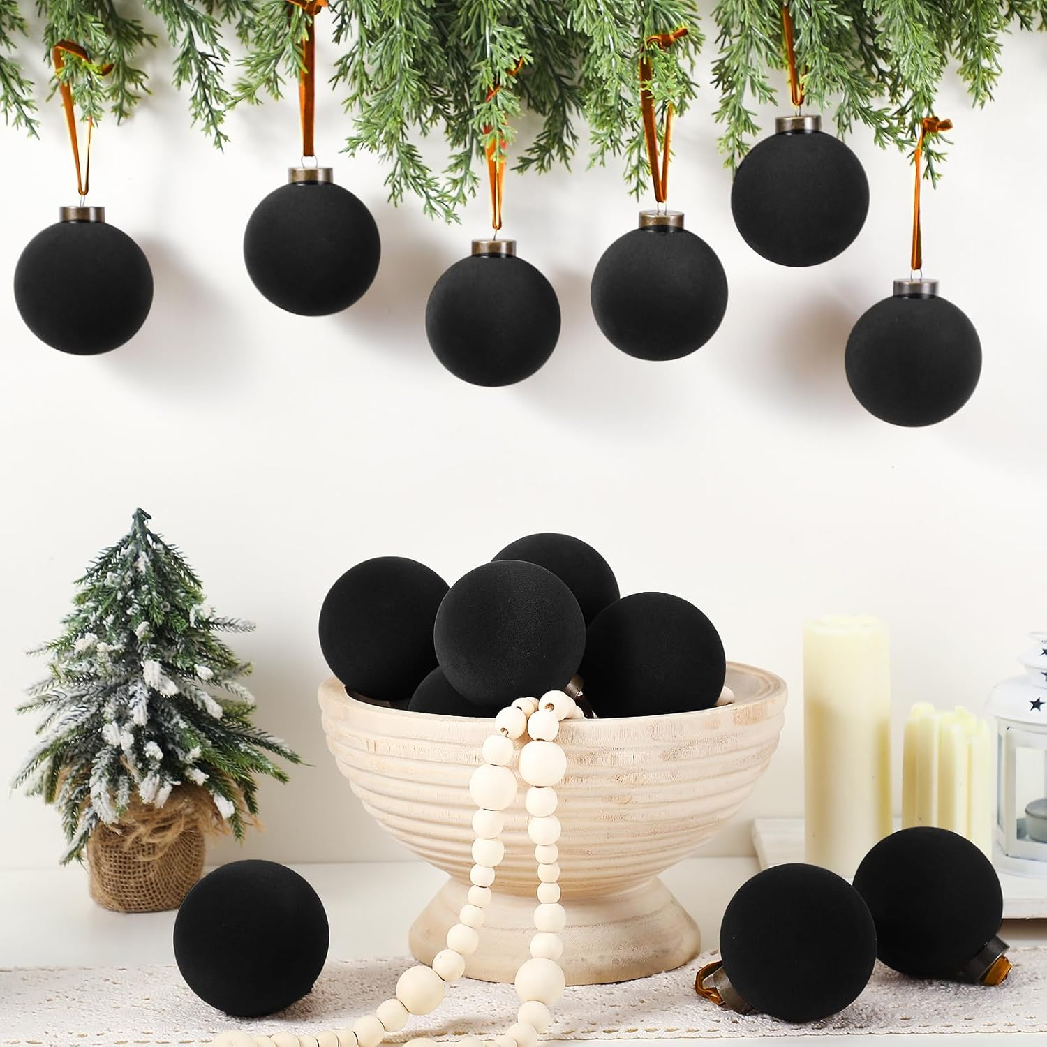 Liliful 15 Pcs Velvet Christmas Balls, Black, 3.15 Inch, Hanging Ornaments, Christmas Tree Decoration image number 6