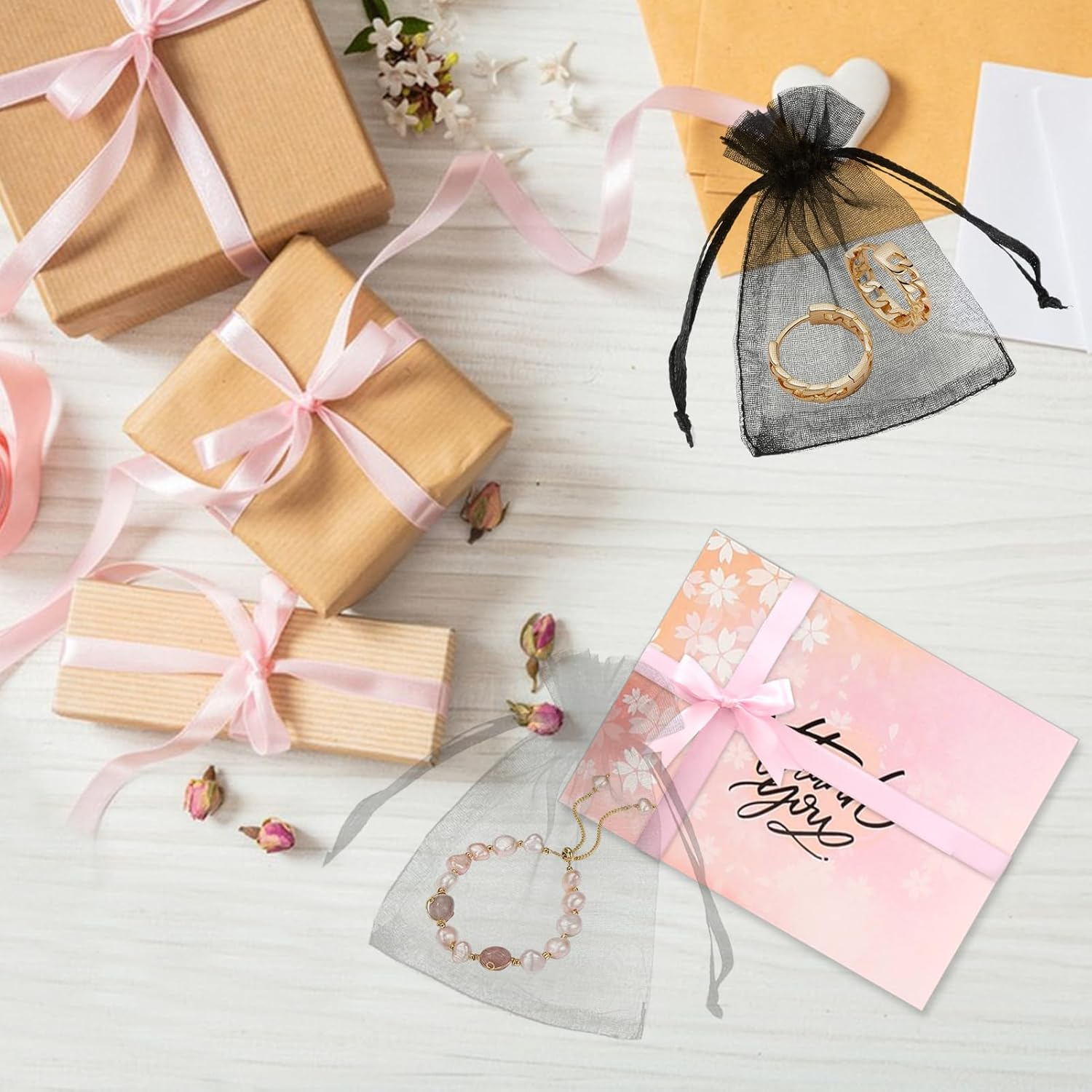 100 Pcs Organza Jewelry Bags Drawstring (Black & White) 2.8 X 3.5 Inch, Elegant Gift Bags for Wedding Favors, Jewelry, and Small Gifts, Premium Mesh Mini Bags for Special Occasions and Keepsakes