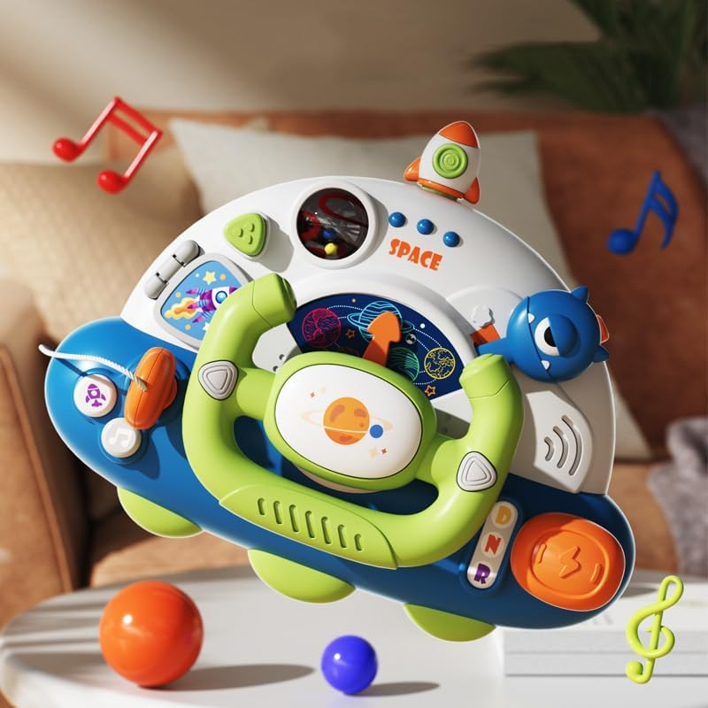Baby Montessori Sensory Learning Travel Activities Toys with Sound Light - Baby Steering Wheel Music Toys for Babies over 1 Year - Infant Newborn Gifts for Toddlers 1-3 Year Old Boys Girls image number 1