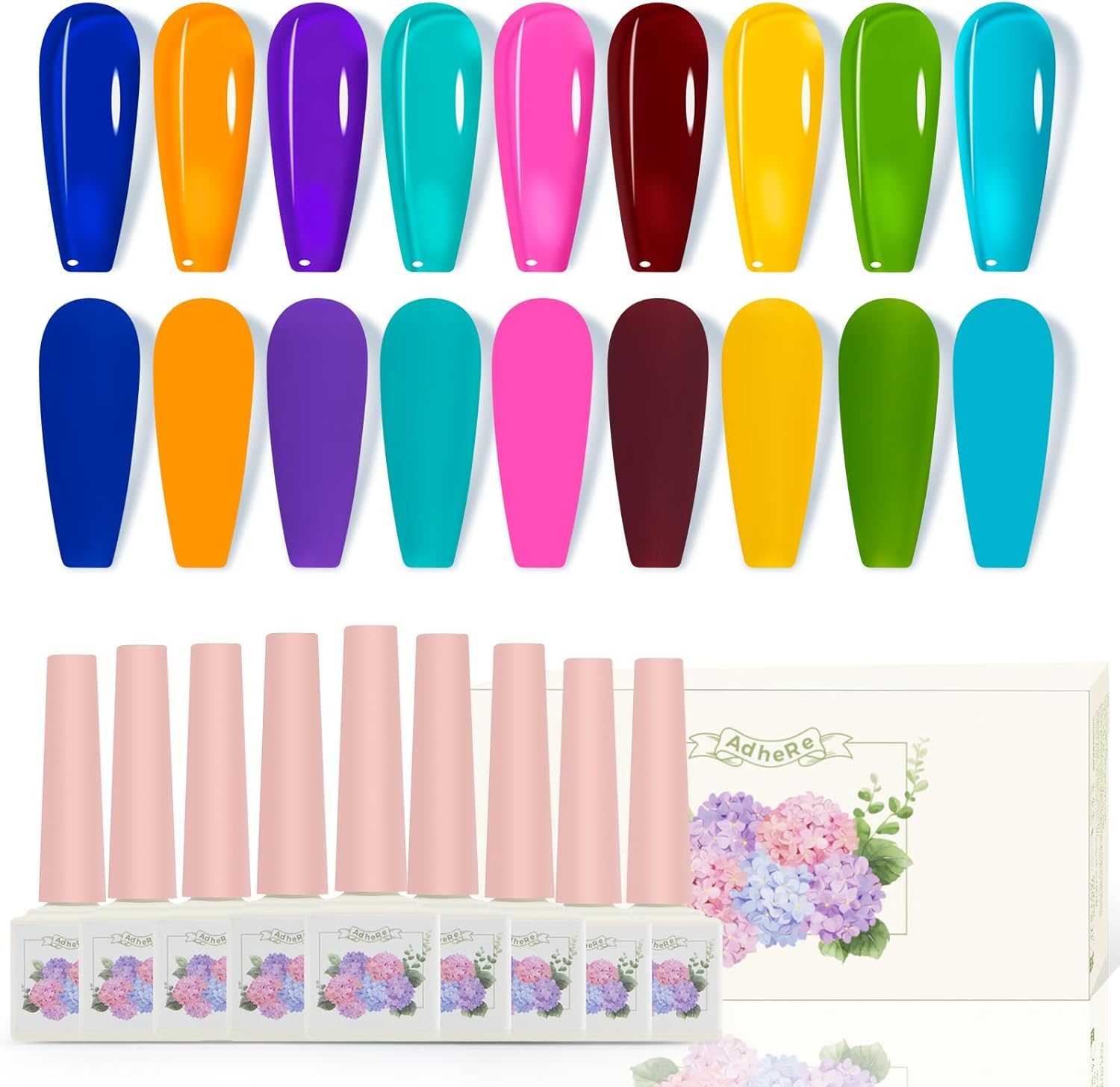 ADHERE 11Pcs Nude-Pink Kit with Nail Brush, UV LED Gel Nail Polish, Soak off Nail Varnish Gel Polish for Manicure Salon DIY Design at Home