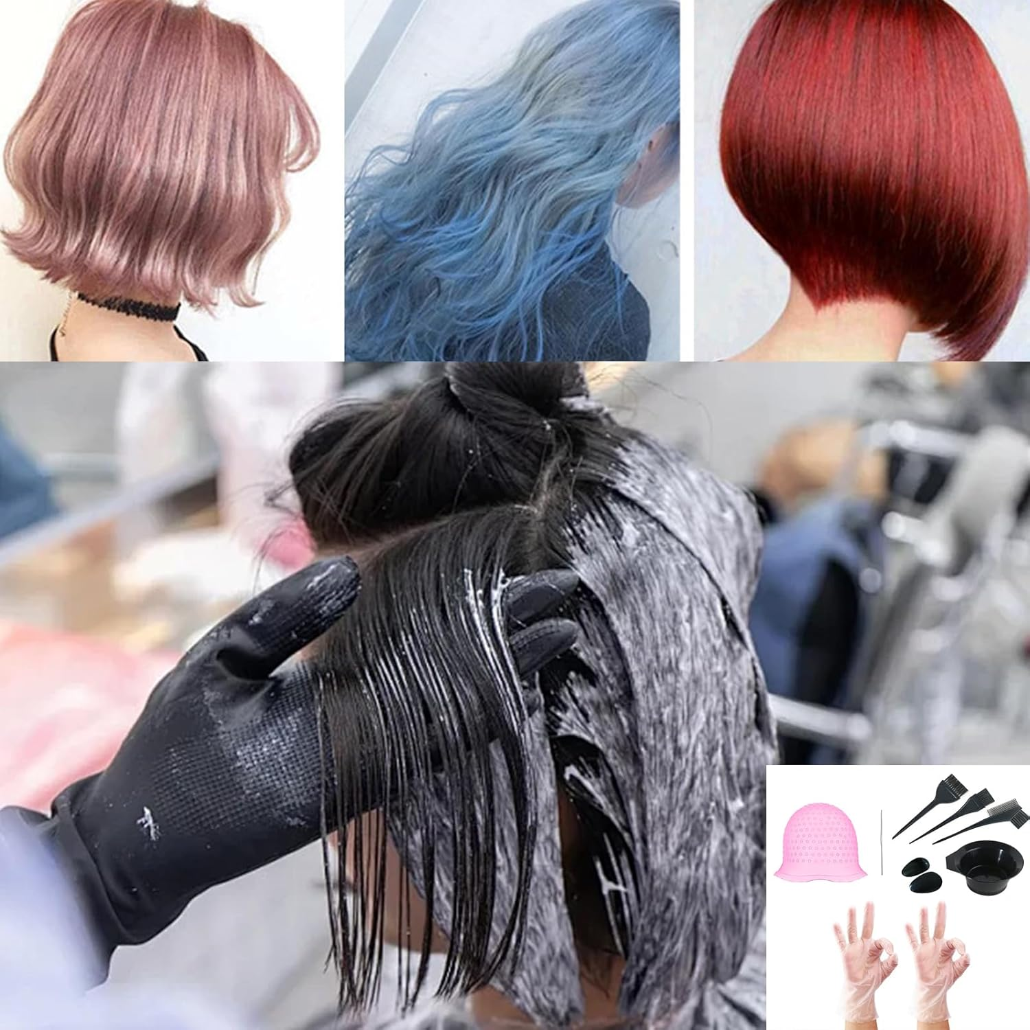 Yxvyxymyxxg​ DIY Hair Wicking Kit - Reusable Styling Set with Silicone Cap, Hat, Brush & Gloves for Sunburst Hair Design, for Women image number 4